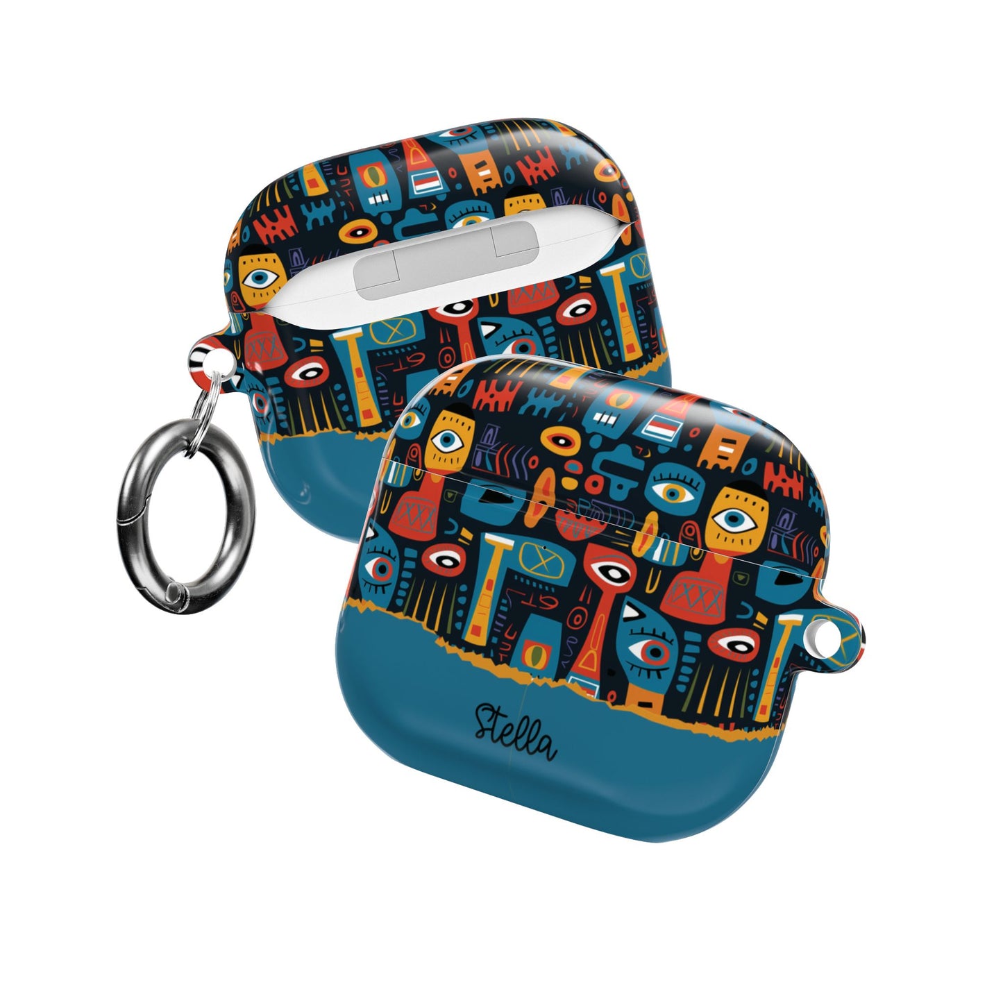 Personalized Abstract Eye Pattern AirPod Case — Colorful Tribal Graphic with Custom Text/Name