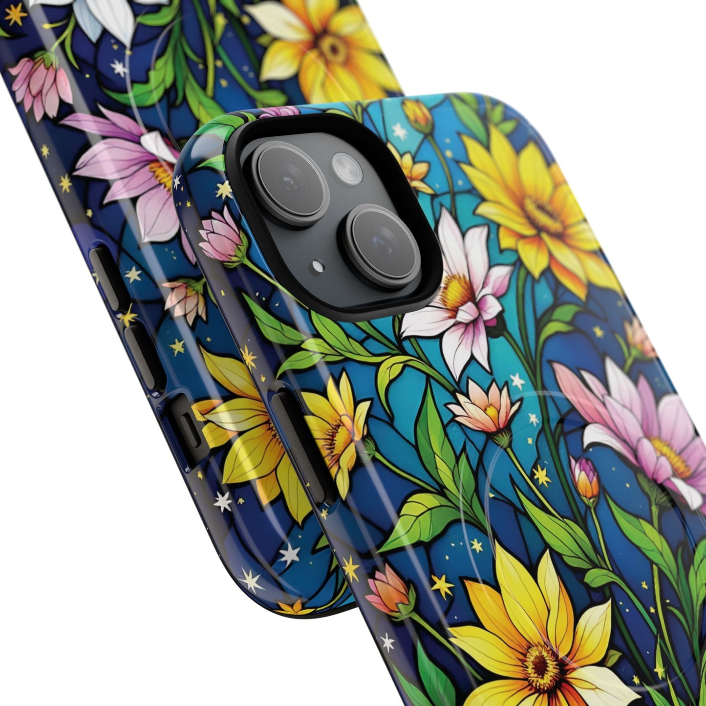 Flower Garden Stained Glass Phone Case, Tough Magnetic Cases, Floral Phone Cover, Durable Phone Accessories, Spring Gift, Birthday Present
