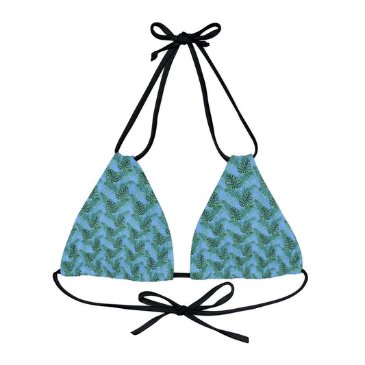 Blue Tropical Bliss Strappy Triangle Bikini Top (AOP)- (PY)