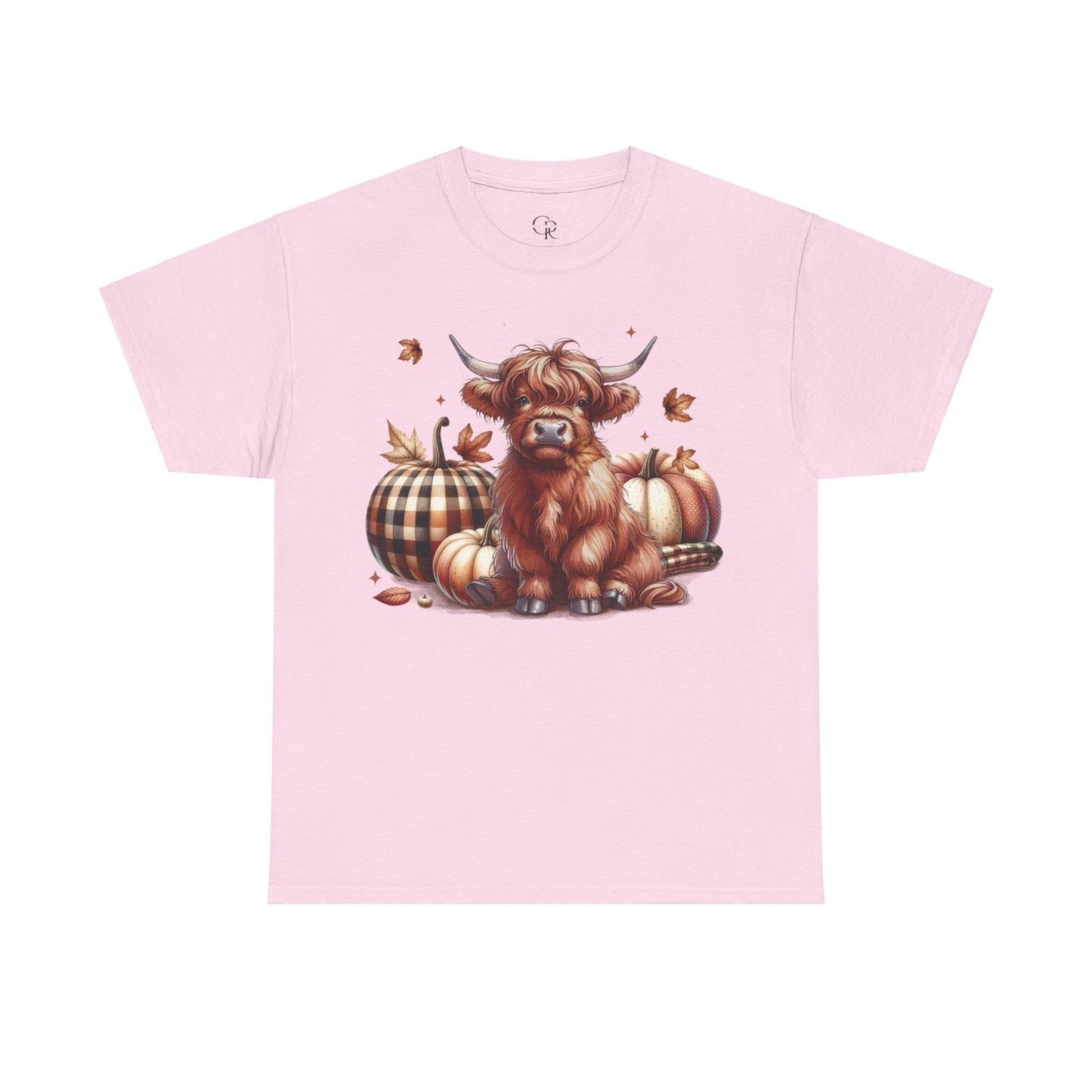 Autumn Highland Cow Charm Unisex Heavy Cotton Tee