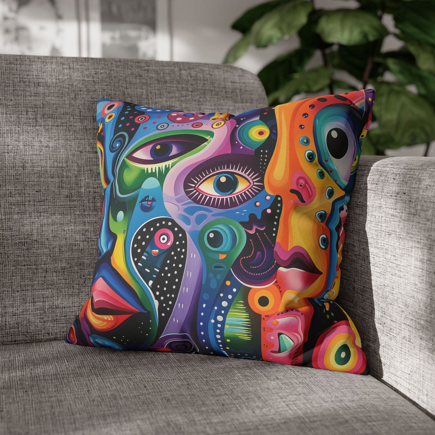 Psychedelic Visions Vibrant Abstract Art Pillowcase - Colorful Decorative Faux Suede Cushion Cover