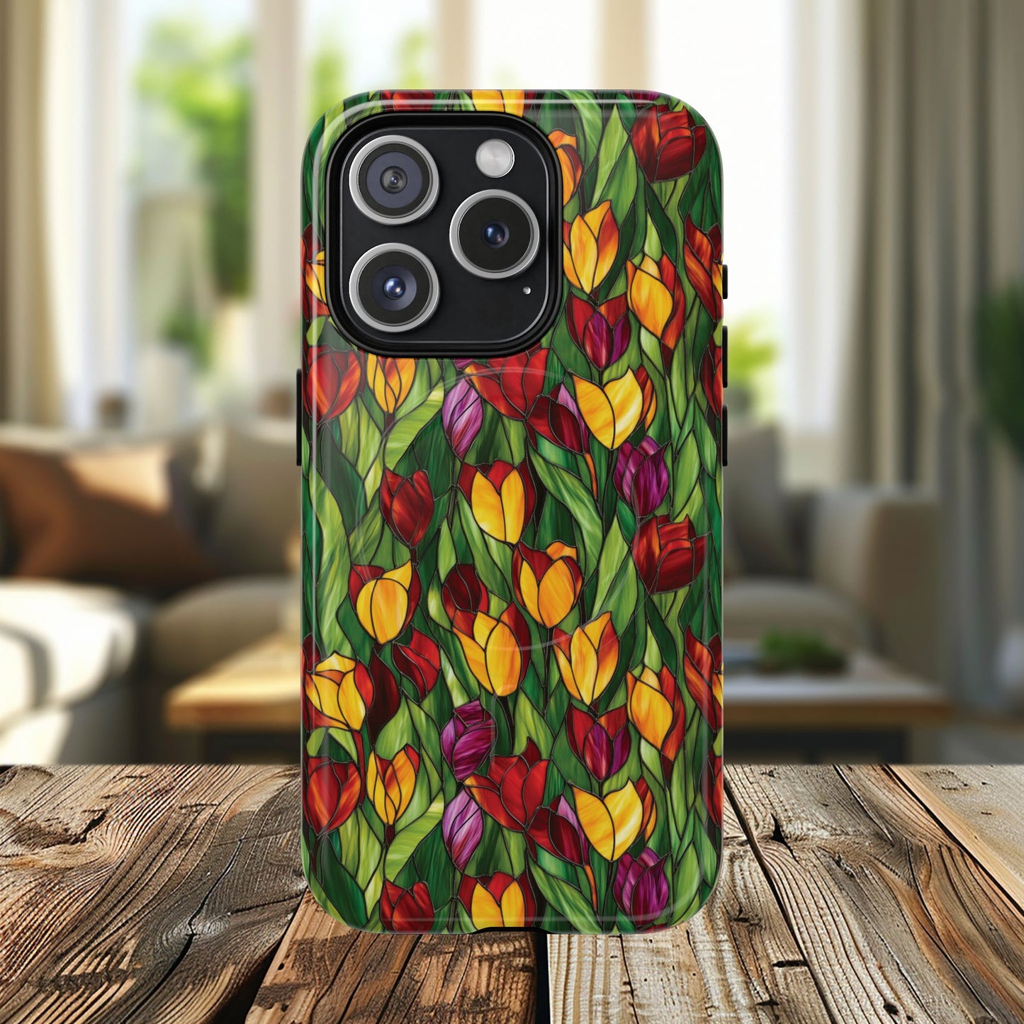 Floral Luminous Whirl Tough Magnetic iPhone Case, Stylish Protection for Everyday Life, Gift for Flower Lovers, Unique iPhone Accessory, Stained Glass iPhone Protection.