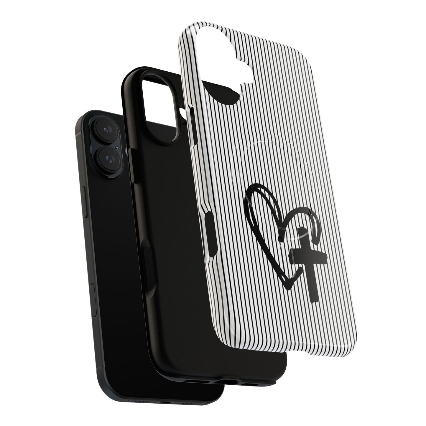 Tough Magnetic Phone Case with Heart & Cross Design, Durable Phone Cover, Unique Gift for Her, Stylish Accessory, Everyday Use