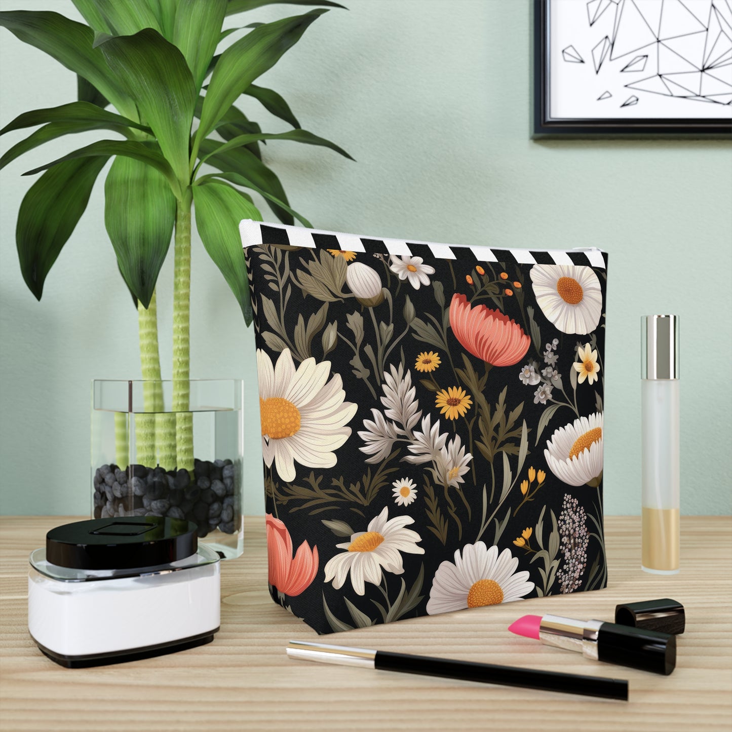 Blossom Elegance: Noir Garden Cotton Cosmetic Bag