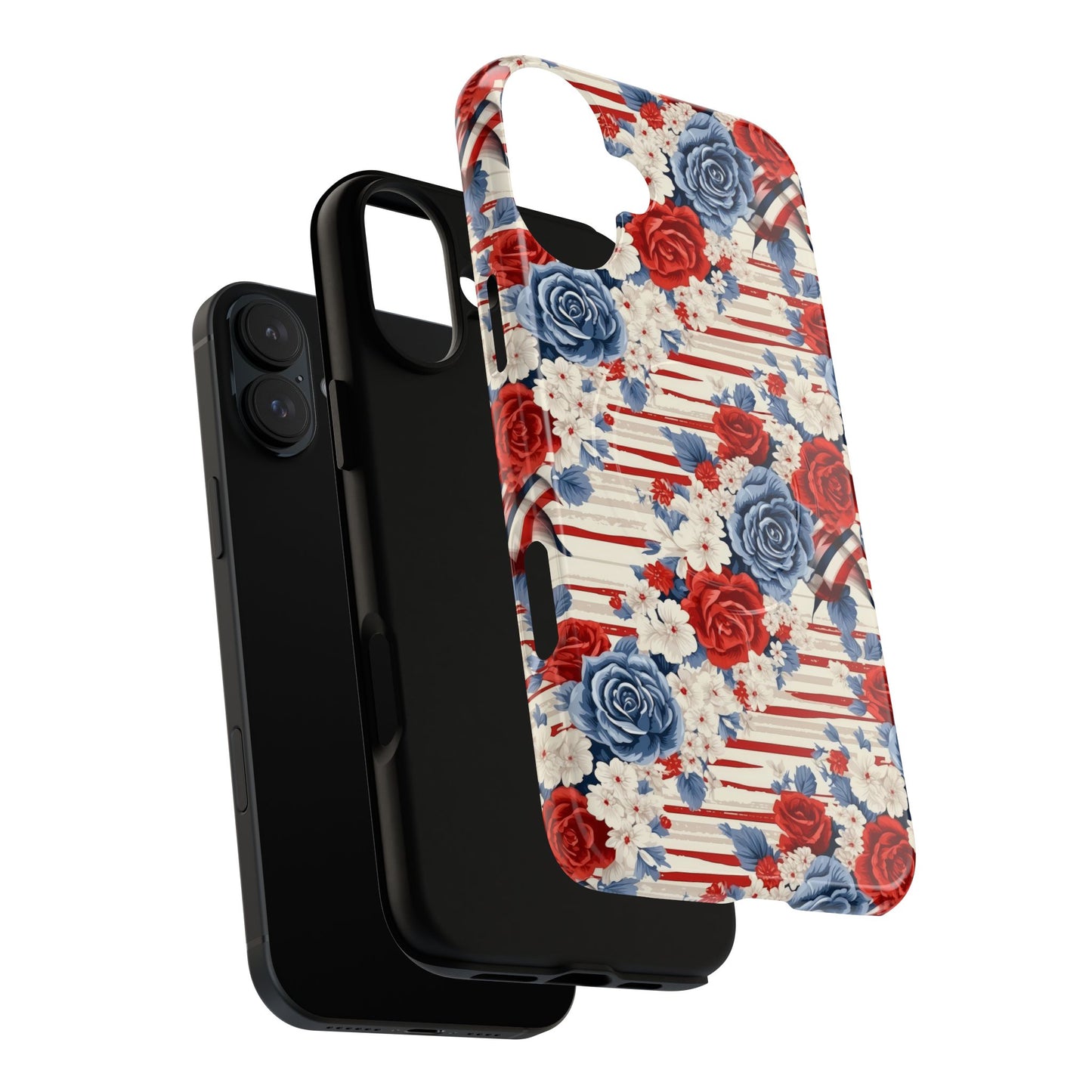 Floral Freedom Tough iPhone Magnetic Case, Red Blue Flower Design,  iPhone MagSafe® compatibility Cover, Best Gift for Her, Holiday Present