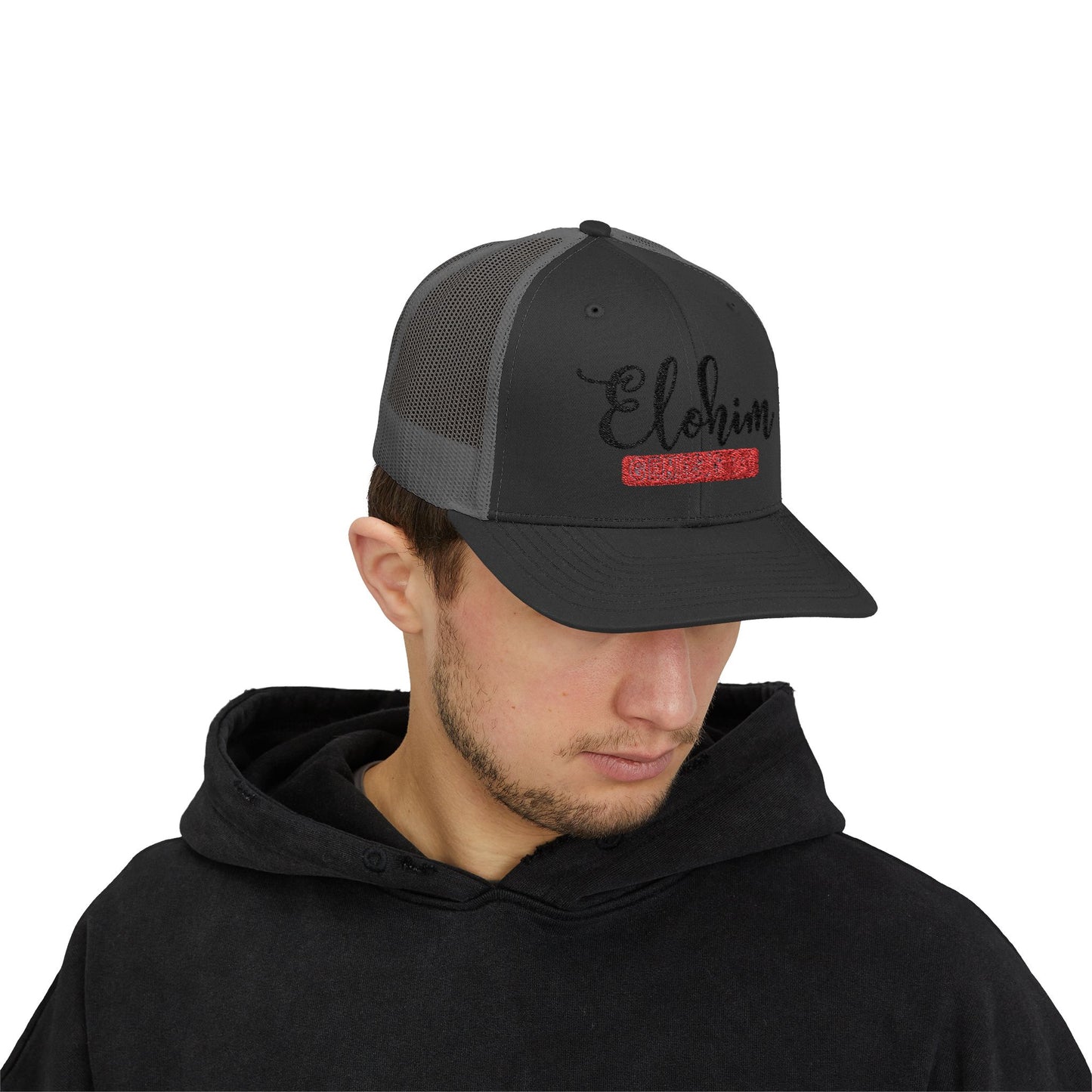 Embroidery 'ELOHIM, GENESIS 1:1' Faith Snapback Trucker Cap - Religious Hat, Stylish Accessory, Gift for Believers, Casual Wear, Outdoor Events, Faith-Based, Name of GOD.
