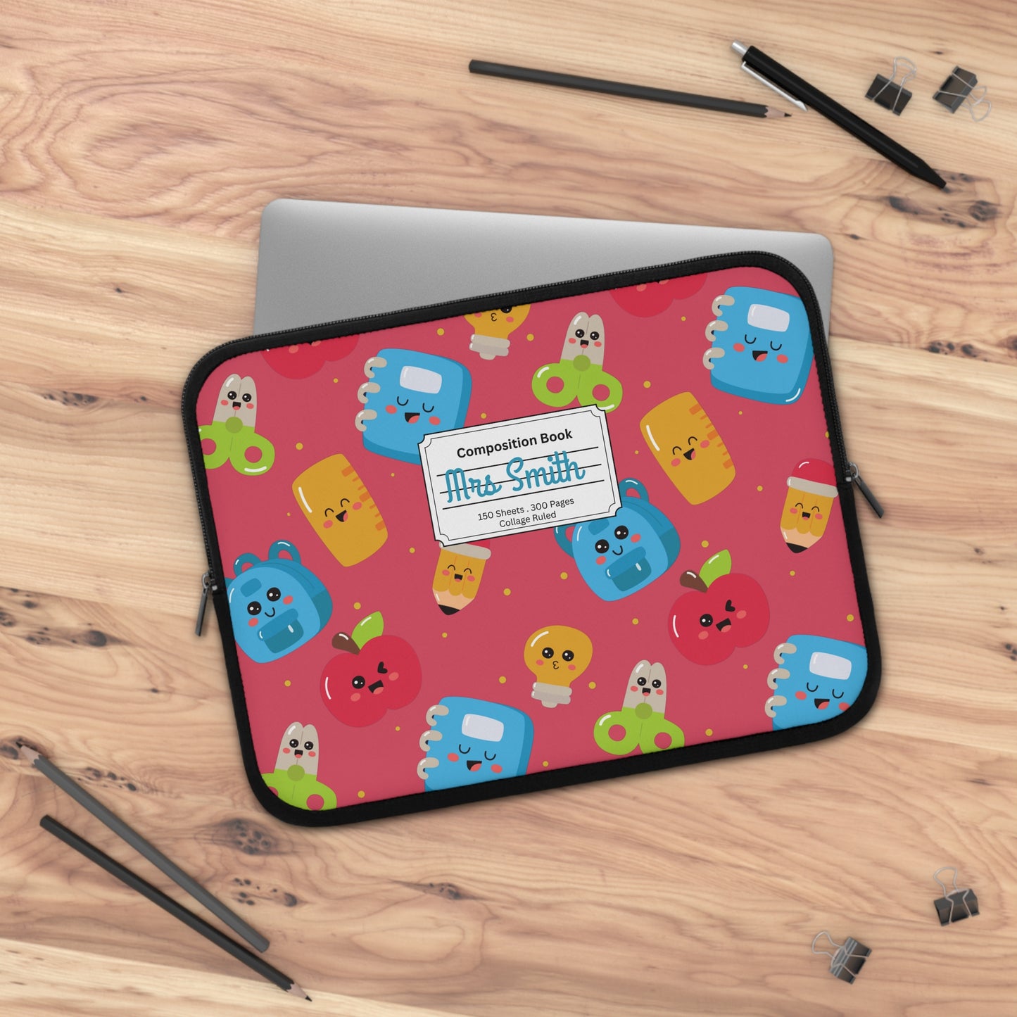 Personalized Kawaii Laptop Sleeve with Composition Book Inspired Design, Customizable Tech Case, School Supplies, Gift for Students, College Essentials, Back to School