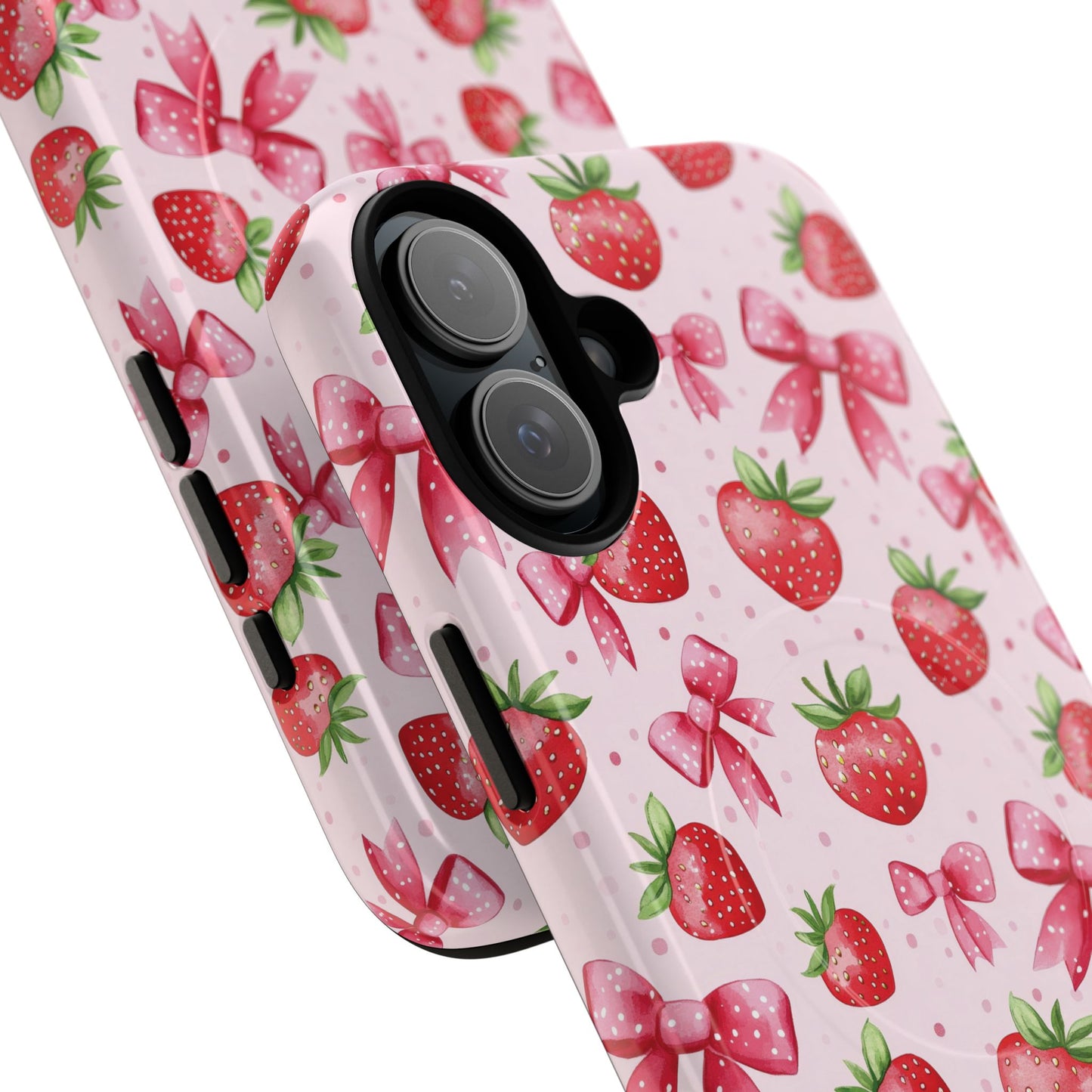Strawberry Blush Coquette Magnetic Tough iPhone Cases - Funky Fruit Cases, Floral iPhone Cover, Trendy Gifts, iPhone Accessories, Strawberry Lover