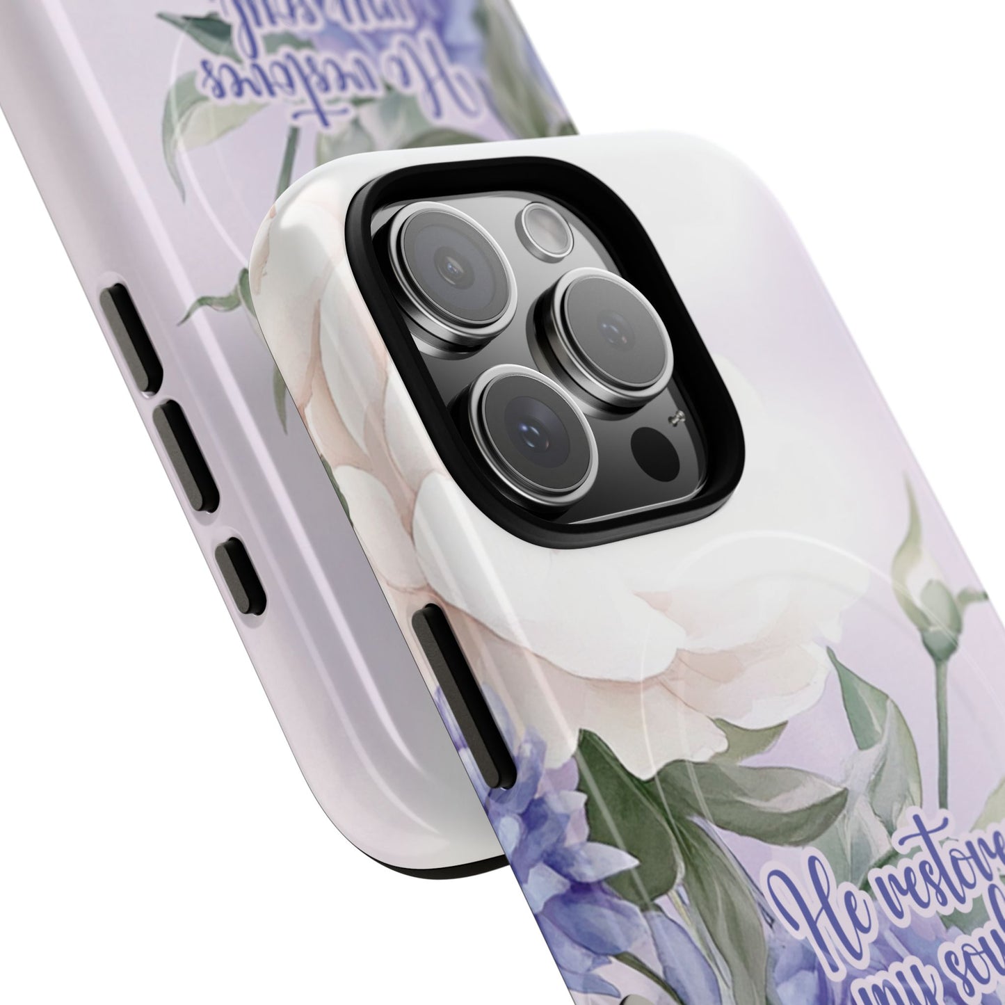 He Restores My Soul Tough iPhone Magnetic Cases, Christian Gift, MagSafe® iPhone® Tough Case, iPhone 13, 14, iPhone 15, iPhone 16, 17, Pro, Pro Max, Plus