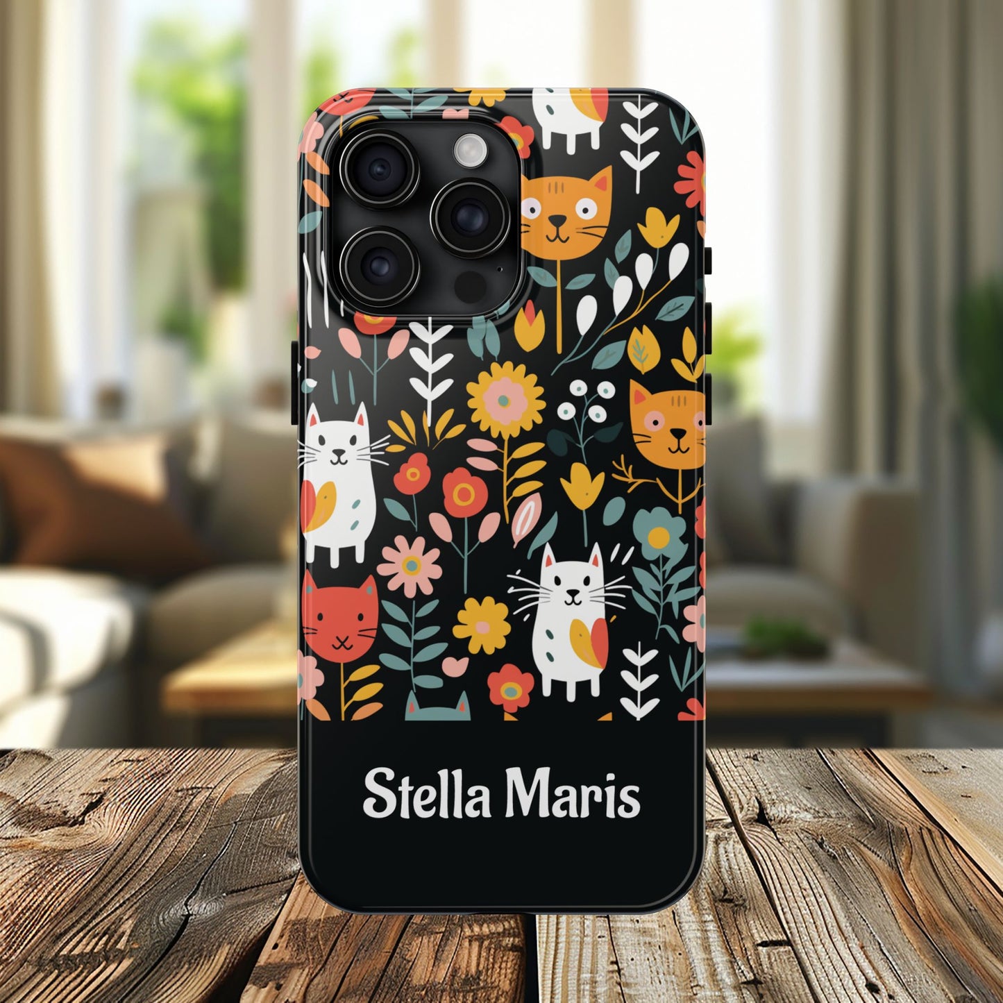 Personalized Whimsical Feline Garden Tough Phone Case — Custom Name iPhone & Samsung