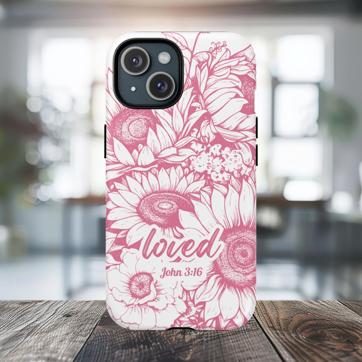 Loved John 3:16, Inspirational Gift, Tough iPhone Magnetic Case Scripture, Sunflower Bible Verse, MagSafe® iPhone® Tough Case, iPhone 14, iPhone 15, iPhone 16, Pro, Pro Max, Plus