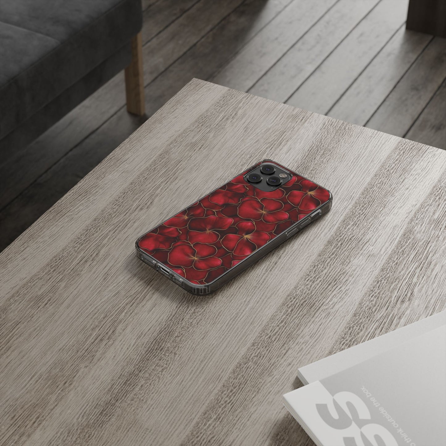 Velvet Petal Noir Floral Petal Clear Impact-Resistant iPhone and Samsung Case.