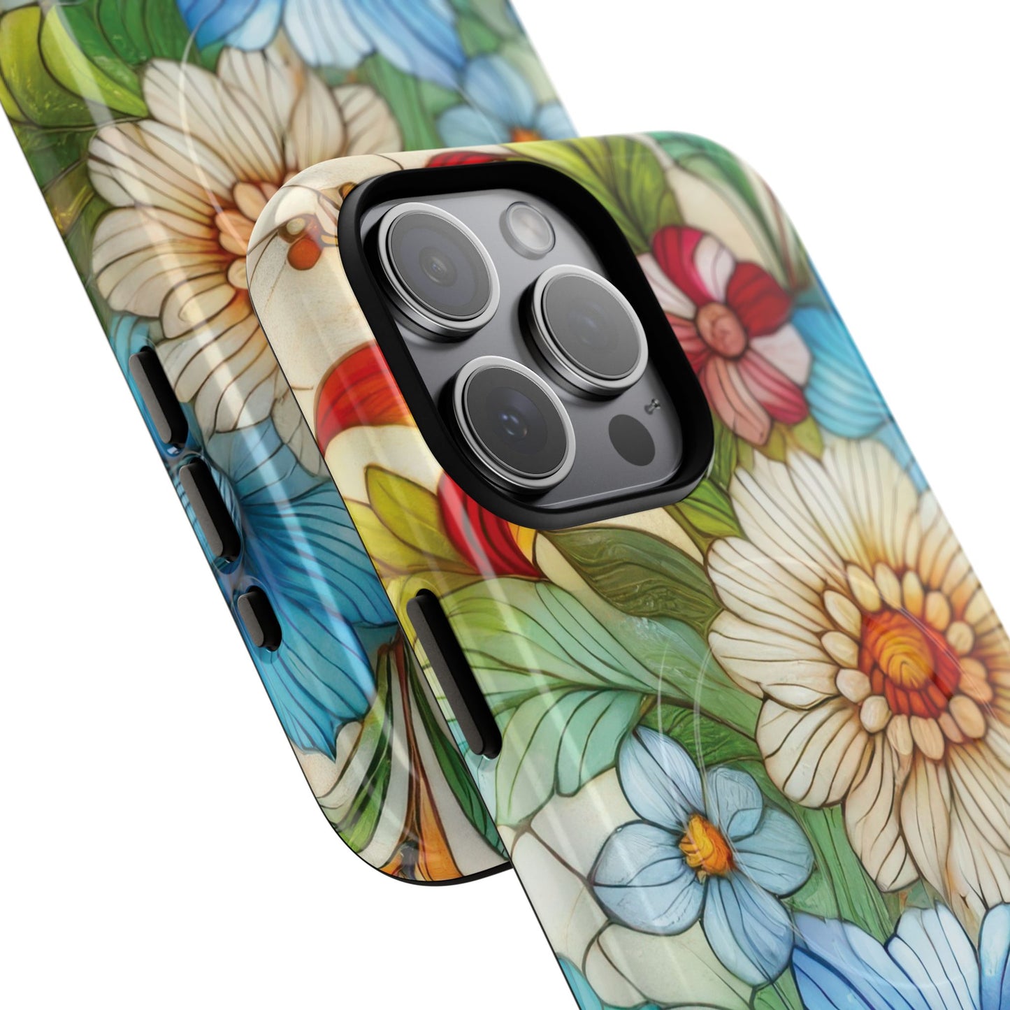 Botanical Radiance Tough iPhone Magnetic Case, Customizable Durable iPhone Cover | Ideal Gift for Nature Lovers, Floral Stained Glass Gift