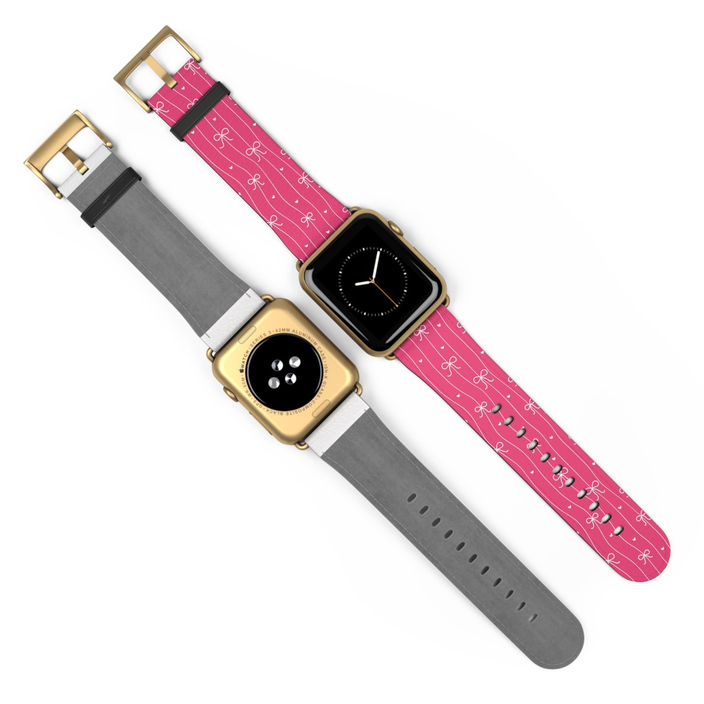 Pink Bow Coquette Watch Band ONLY — Cute Ribbon-Stripes Apple Watch Strap