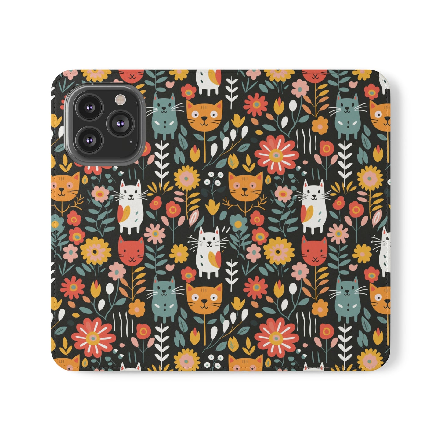 Whimsical Feline Garden iPhone and Samsung Flip Cases