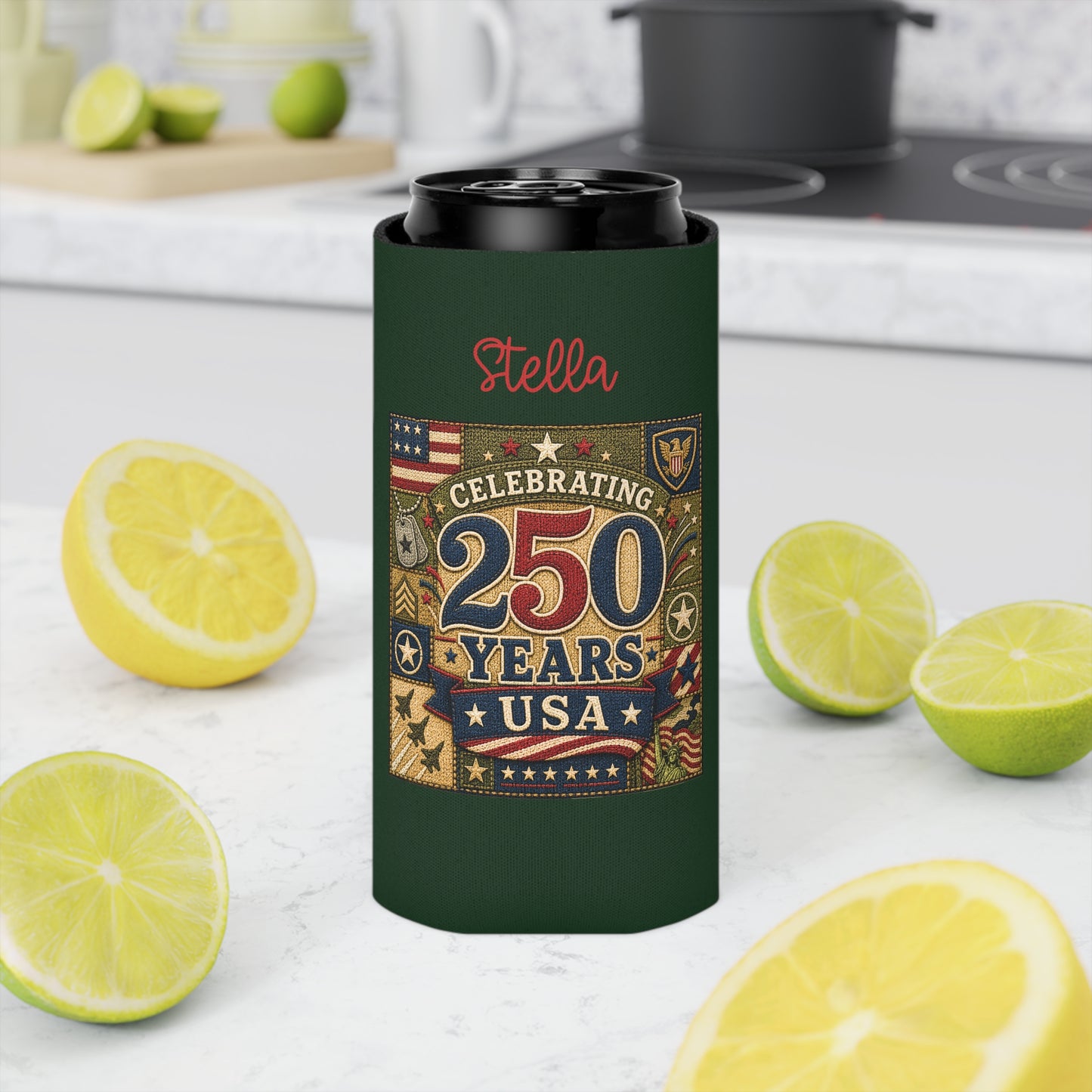 Personalized Can Cooler - "Celebrating 250 Years USA" Patriotic Can Koozie