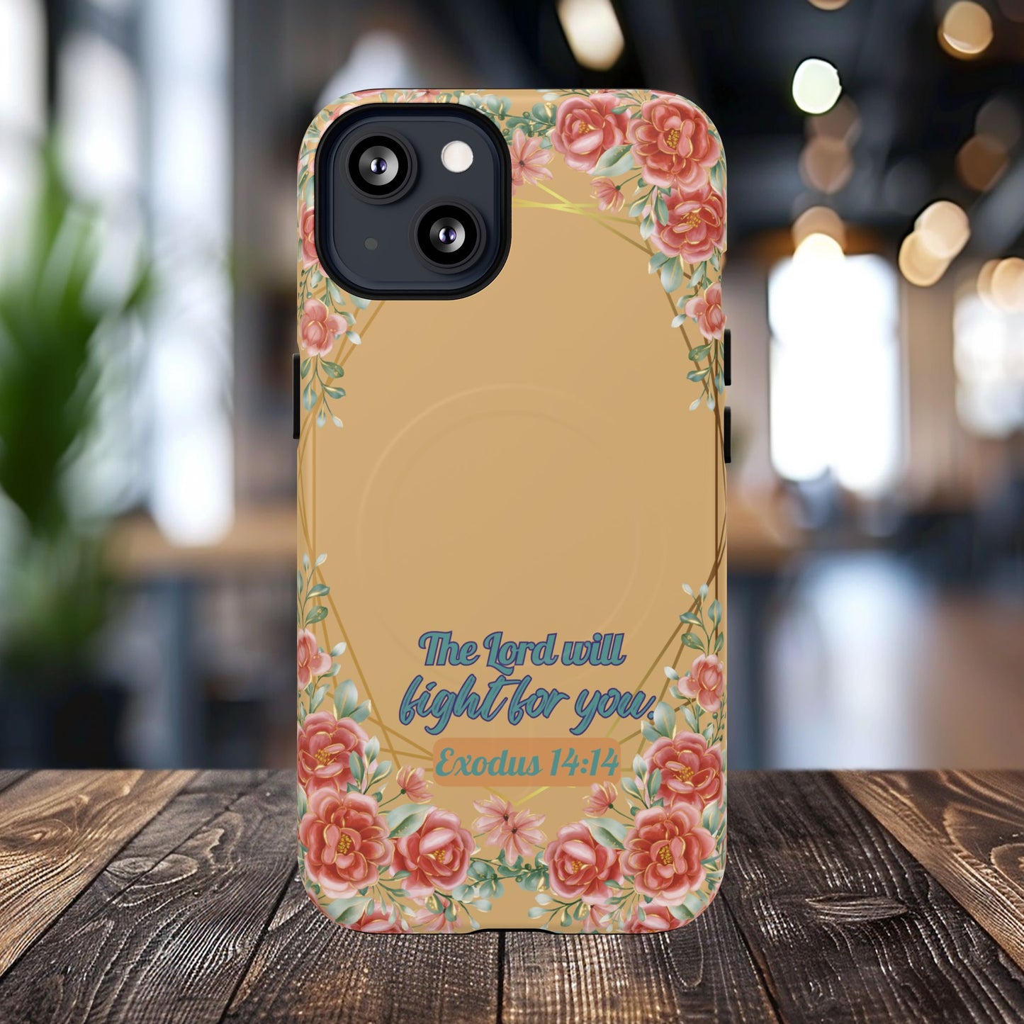 The Lord will Fight for You Exodus 14:14, Inspirational Gift, Tough MagSafe®  Magnetic Case Scripture, Sunflower Bible Verse, iPhone® 13, 14, iPhone 15, iPhone 16, 17, Pro, Pro Max, Plus.