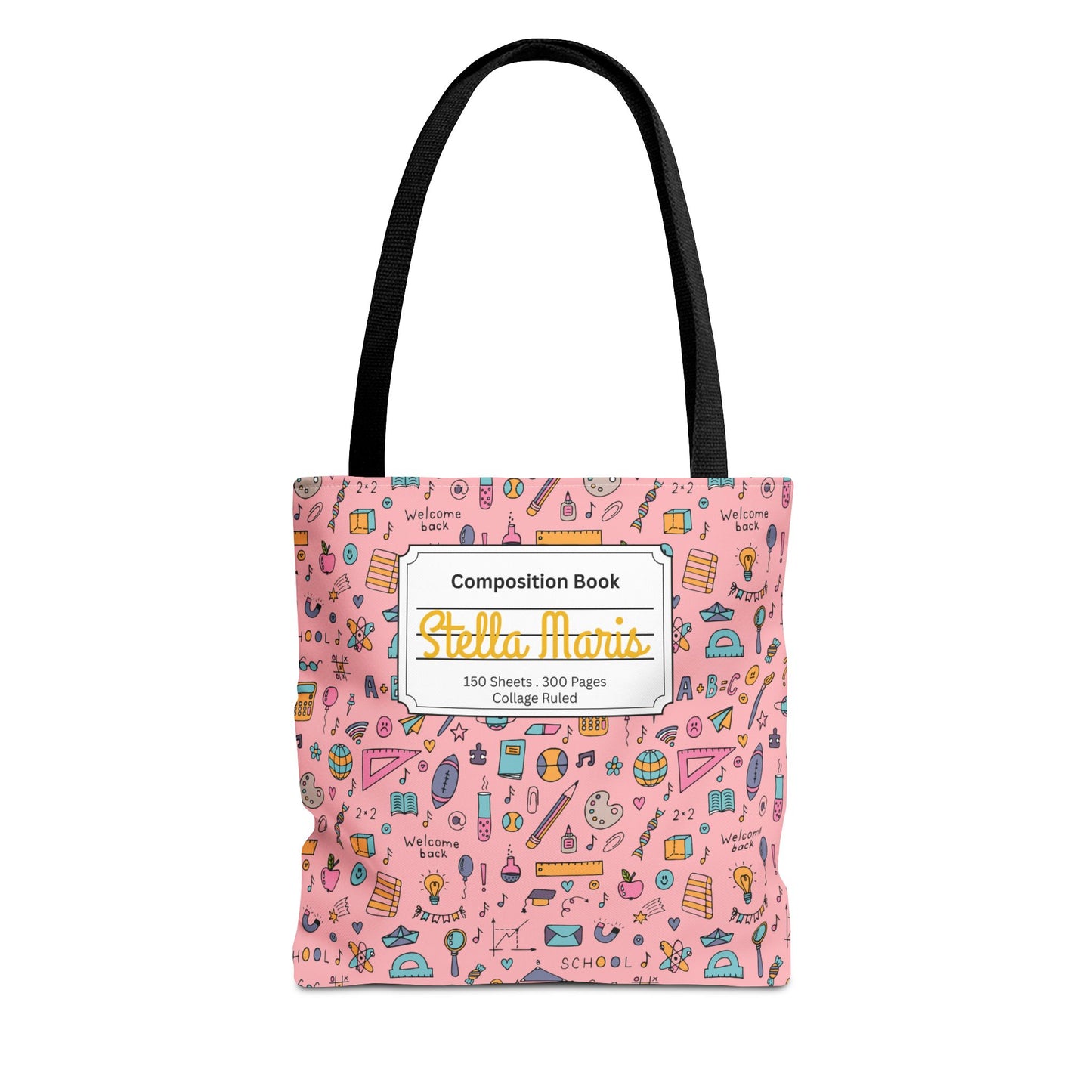 Personalized Pink Chalkboard Chic Composition Book Inspired Tote Bag, Back to School Tote, Teacher Gift, Kids Bag, Custom Name Bag, Educational Accessories, Back to School Tote Bag.