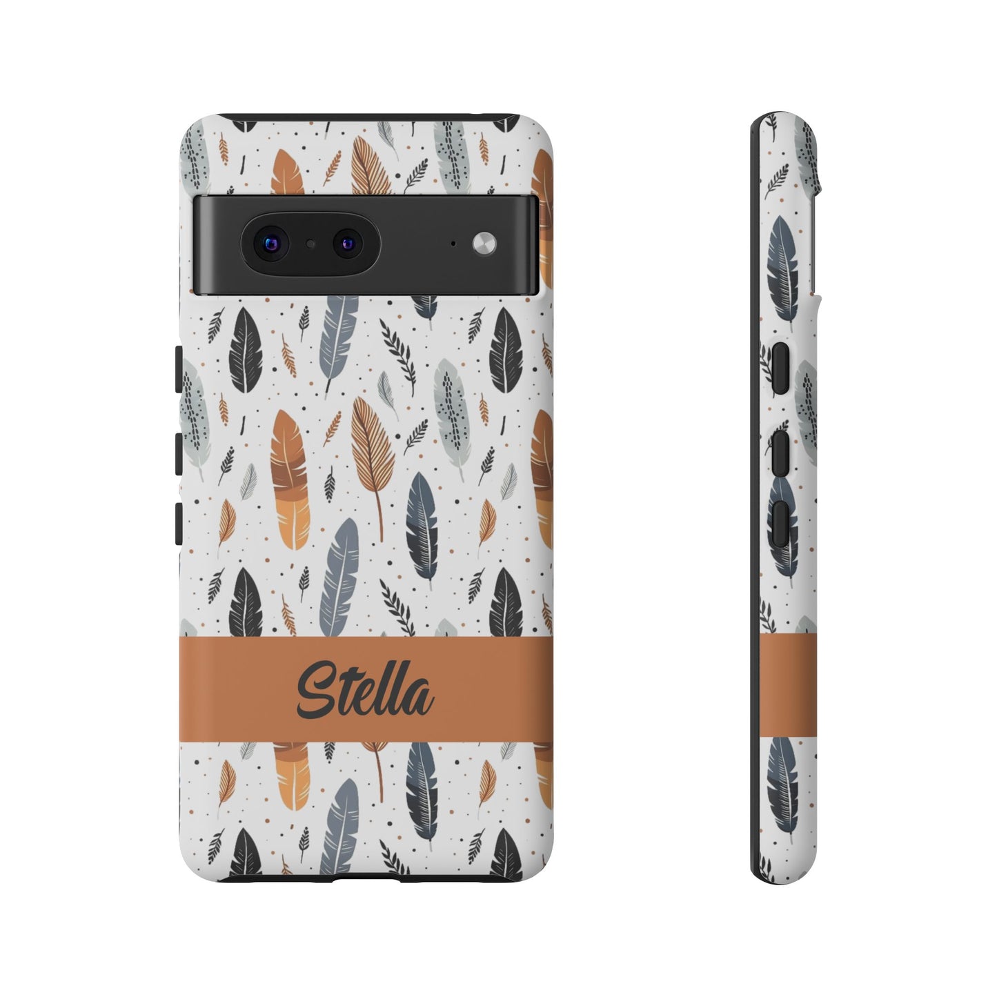 Personalized Whispering Feathers Samsung, Google Pixel and iPhone Case, Custom Name Case.
