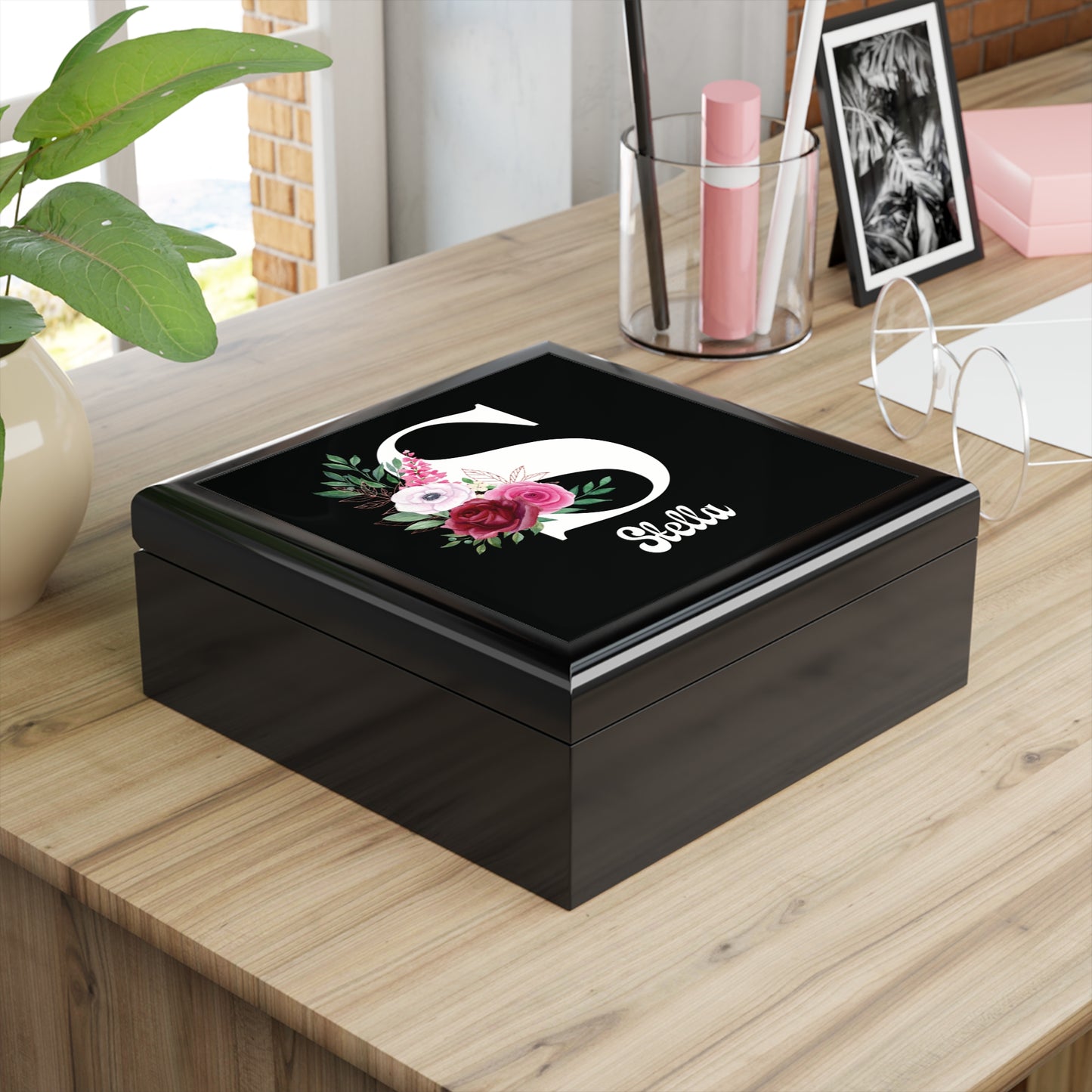 Personalized Floral Monogram Jewelry Box — Custom Name & Initial