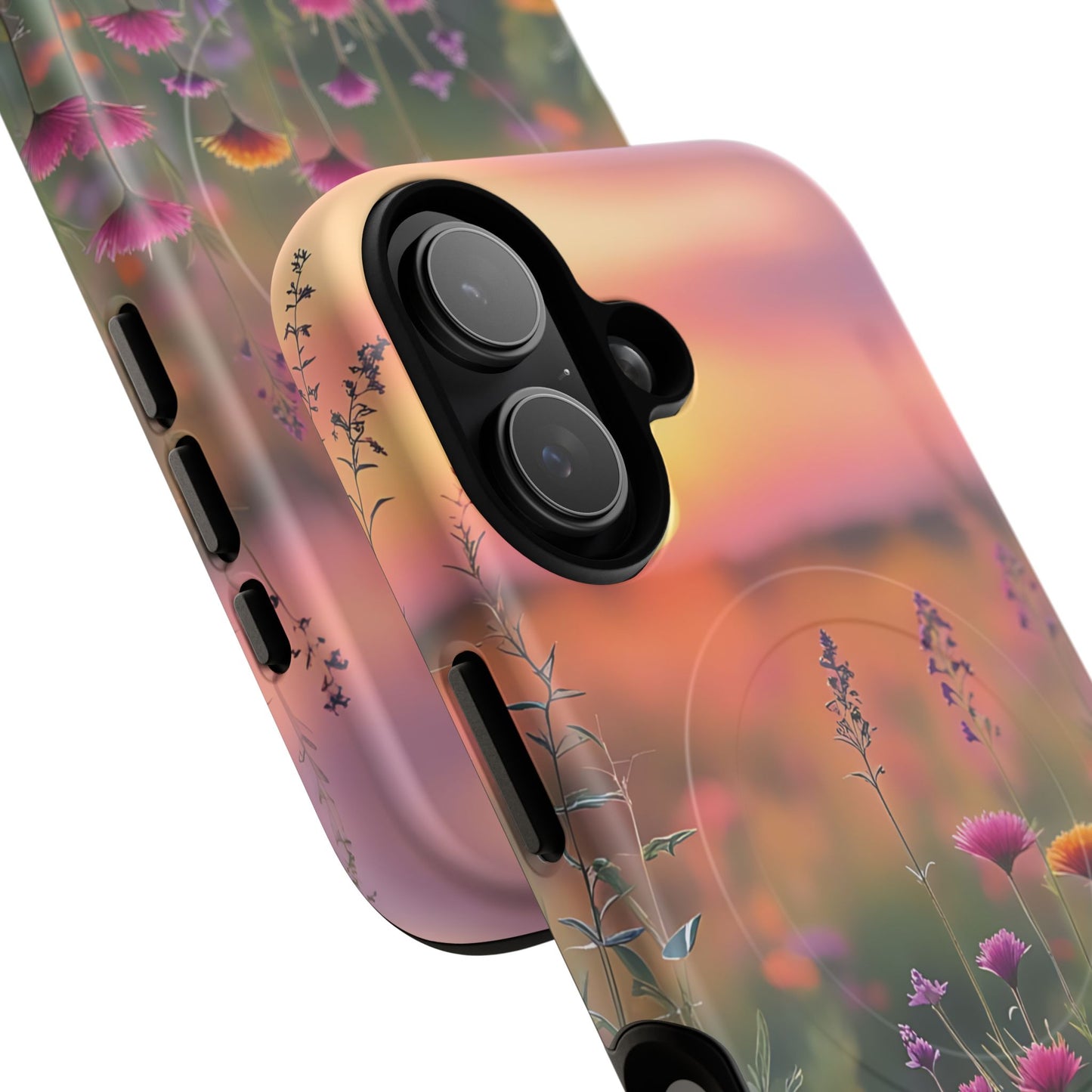 Floral Sunset Phone Case, Tough Magnetic Cases for iPhone, Nature Lover Gift, Durable Protection, Eco-Friendly Phone Accessory