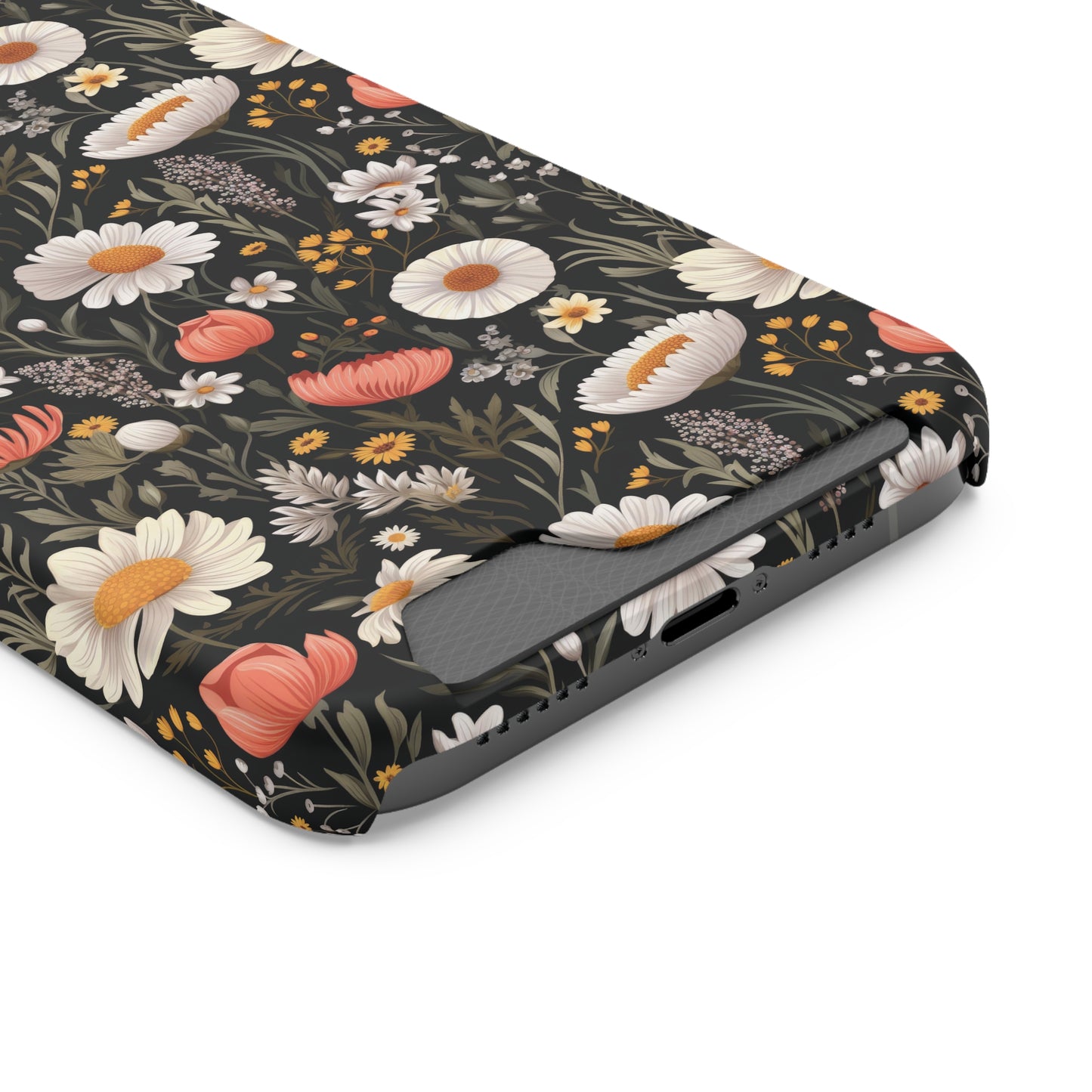 Blossom Elegance: Noir Garden iPhone and Samsung Case With Card Holder