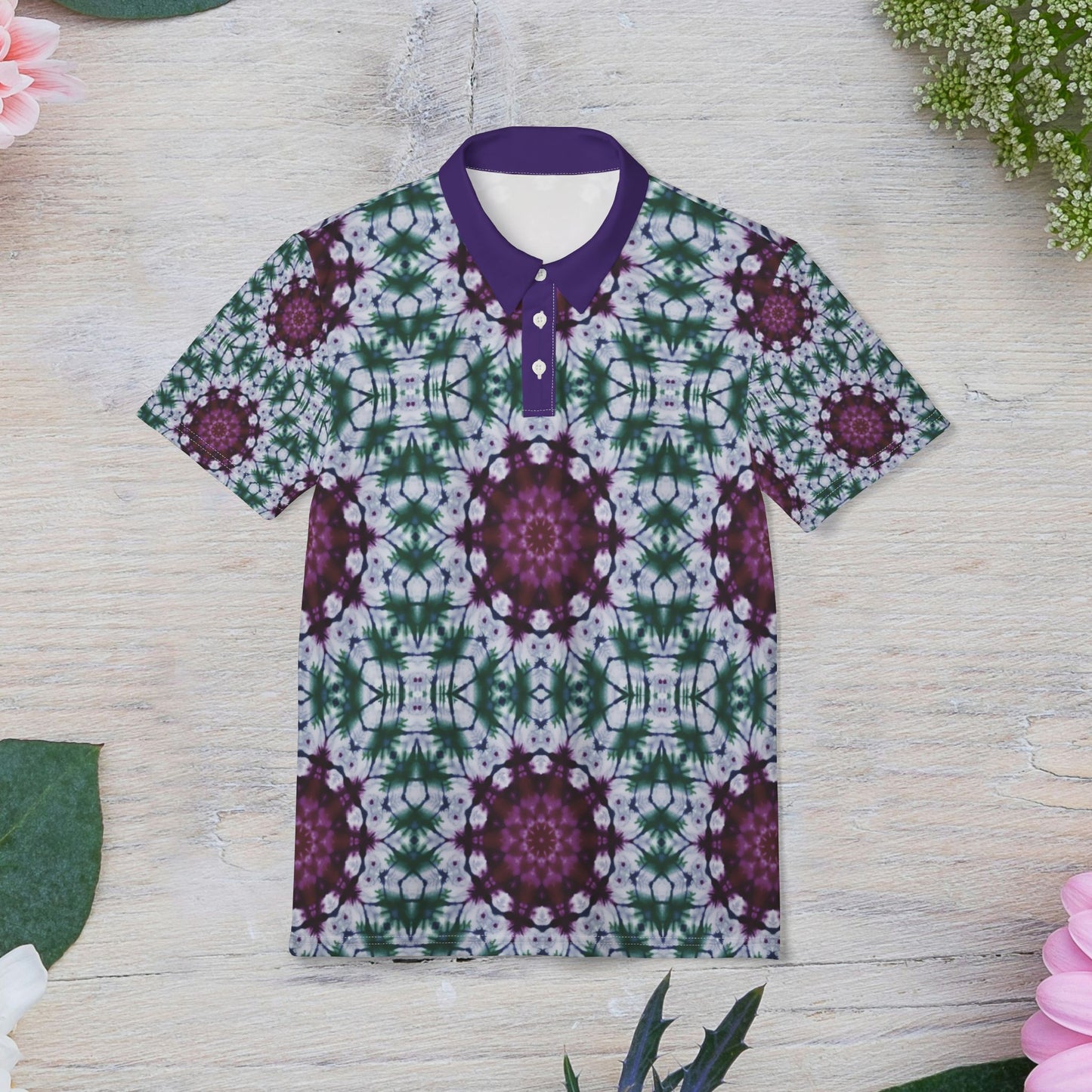 Mystic Garden Tie and Dye Unisex Polo Shirt, Casual Wear, Gifts for Him/Her, Summer Style, Unique Graphic Polo, Festival Fashion, Gift for Her and Gift for Him.