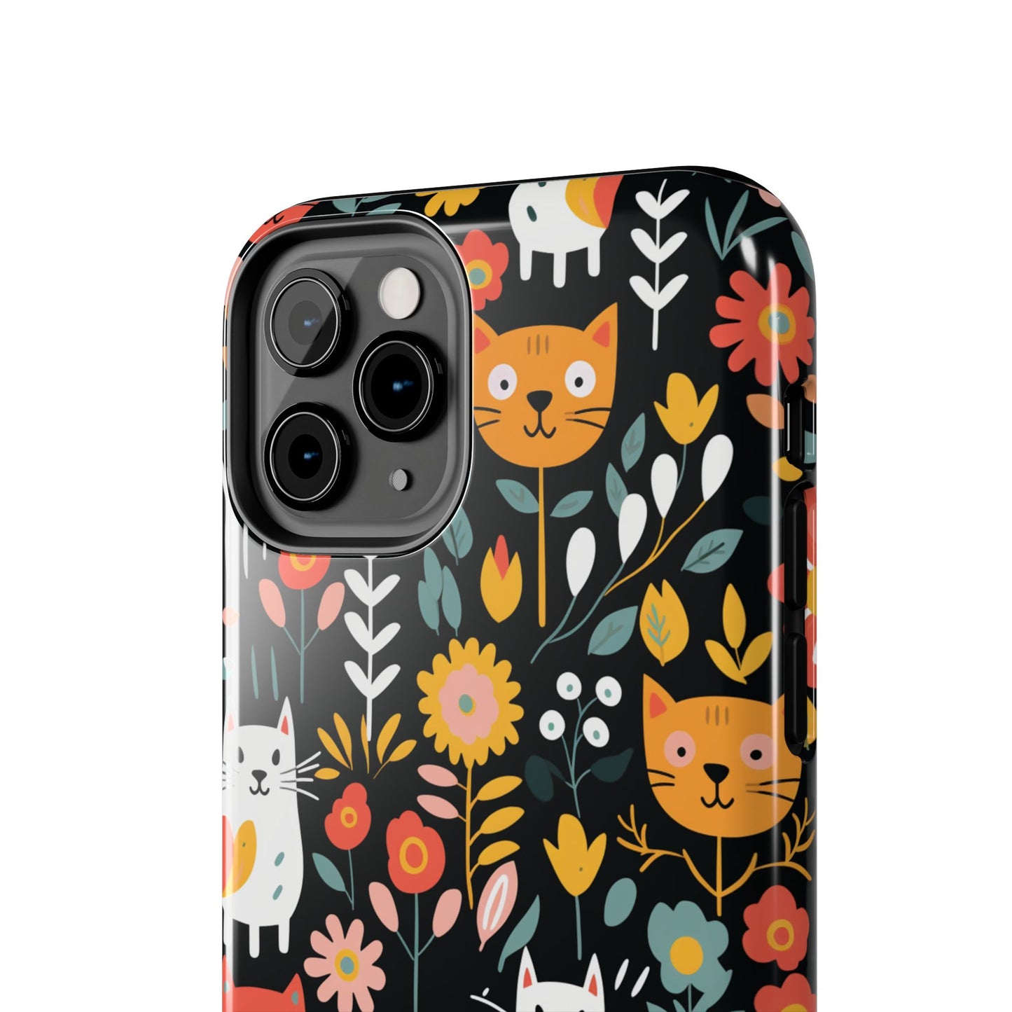Personalized Whimsical Feline Garden Tough Phone Case — Custom Name iPhone & Samsung