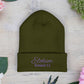 Purple Embroidered 'ELOHIM, GENESIS 1:1' Classic Cuffed Beanie - Cozy Winter Hat, Streetwear Accessory, Personalized Gifts, Religious Apparel, Unisex Beanie