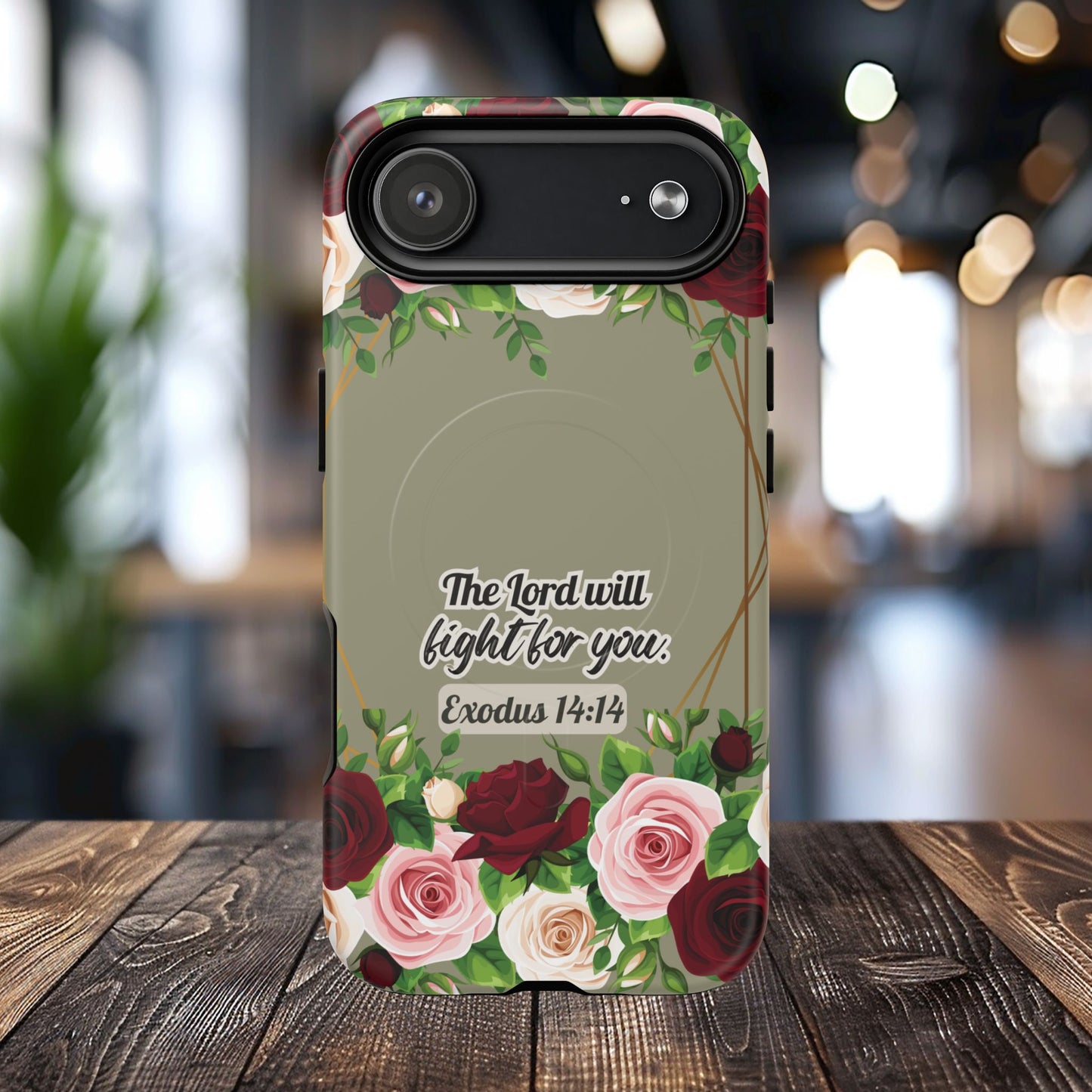 The Lord will Fight for You Exodus 14:14, Inspirational Gift, Tough iPhone Magnetic Case Scripture, Roses Bible Verse, MagSafe® iPhone® Tough Case, iPhone 14, iPhone 15, iPhone 16, Pro, Pro Max, Plus.