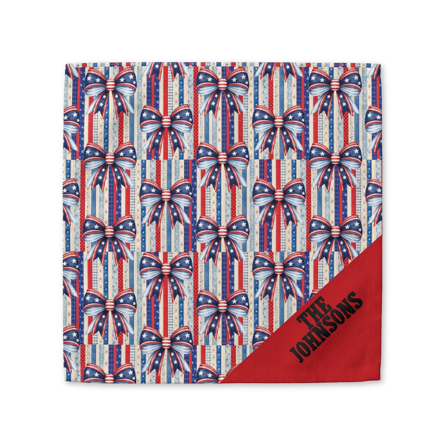Patriotic Bow Cotton Napkin – Personalized 'The Johnsons' Fourth of July Table Linen