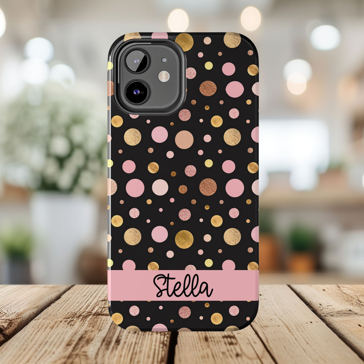 Personalized Gold & Pink Confetti Tough Phone Case — Glitter Dot Protective Phone Cover