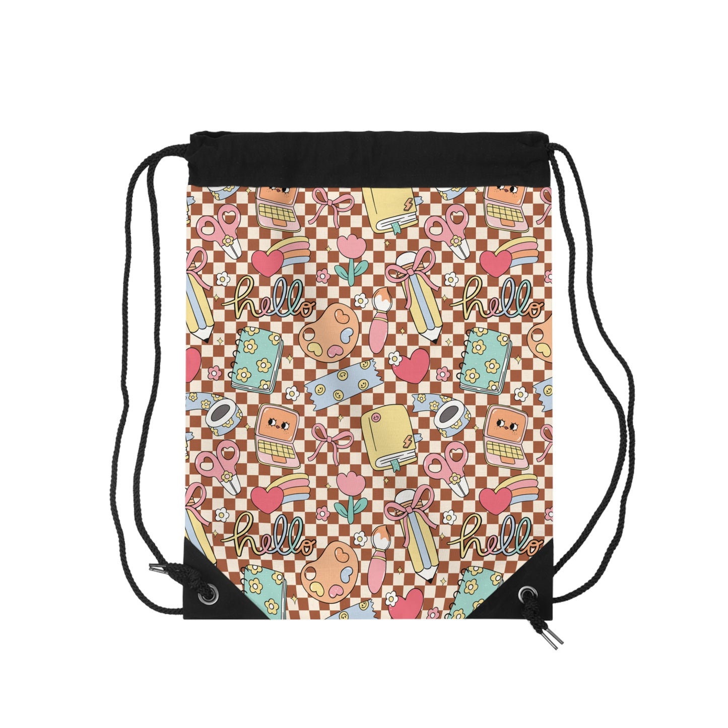 Composition Brown Doodle Daydream Book Inspired Colorful ABC Drawstring Bag | Personalized College Ruled Tote | Kids School Gear | Fun Gym Sack | Back to School Accessory