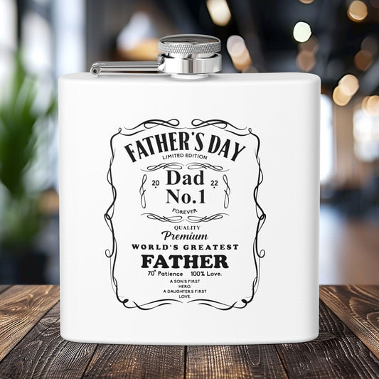 Father's Day Stainless Steel Flask - World's Greatest Dad Gift, Personalized Hip Flask, Groomsmen Gift, Engraved Drinkware