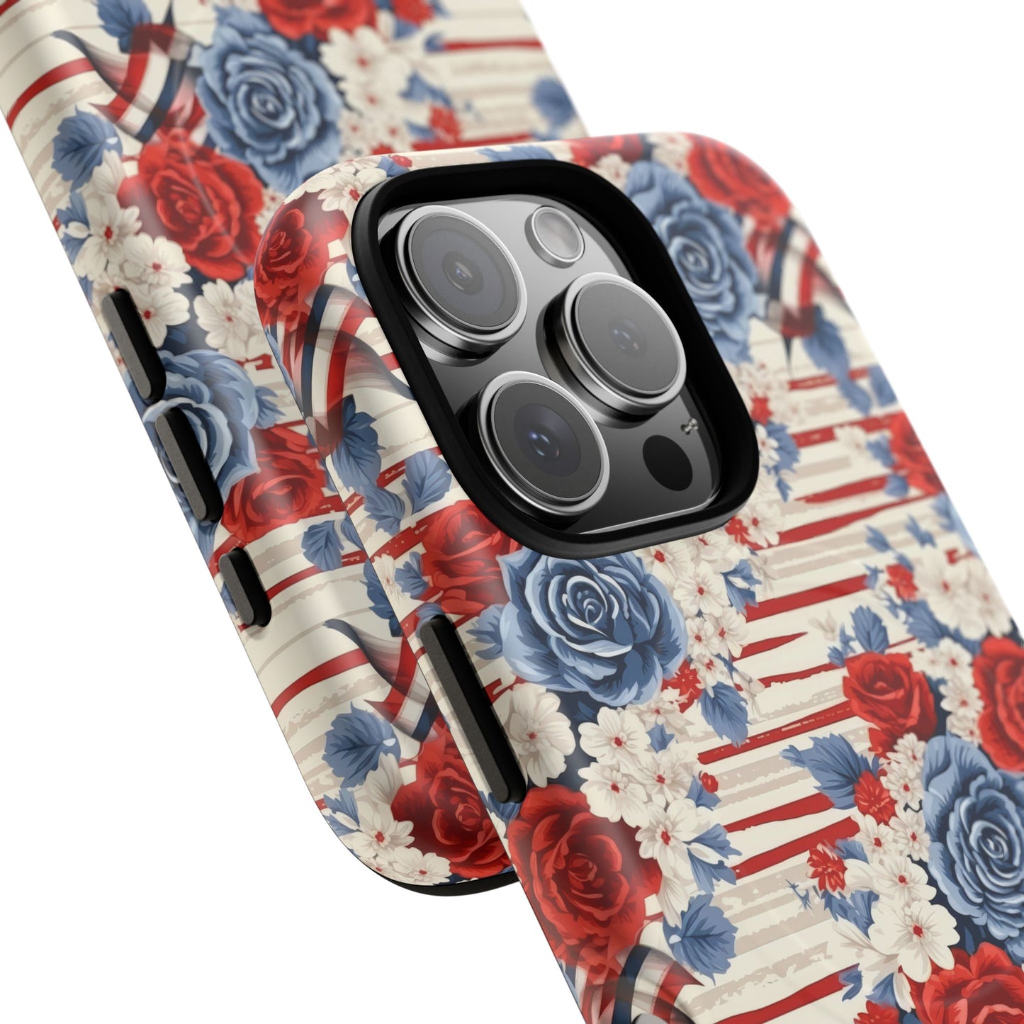 Floral Freedom Tough iPhone Magnetic Case, Red Blue Flower Design,  iPhone MagSafe® compatibility Cover, Best Gift for Her, Holiday Present