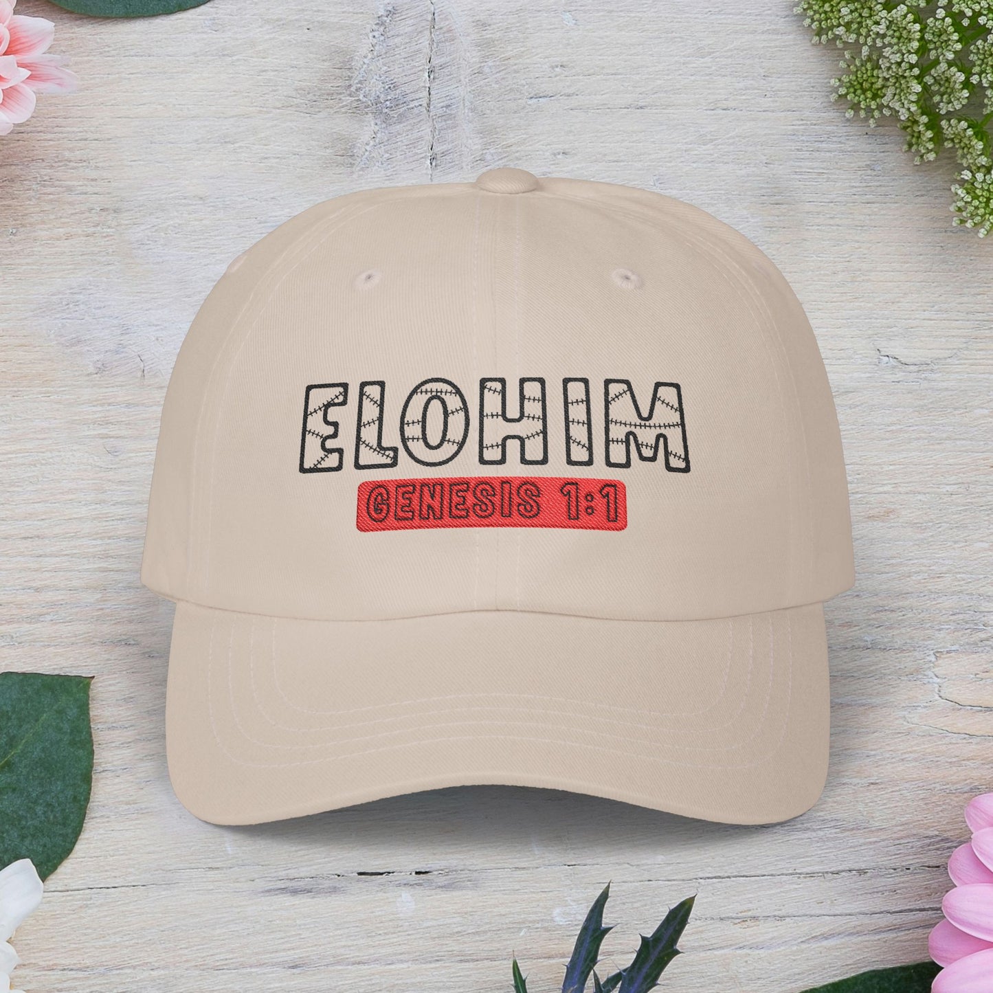 Classic Embroidery Dad Cap with 'ELOHIM, GENESIS 1:1' - Faith-Based Hat, Casual Wear, Gift for Dad, Christian Accessory, Summer Fashion