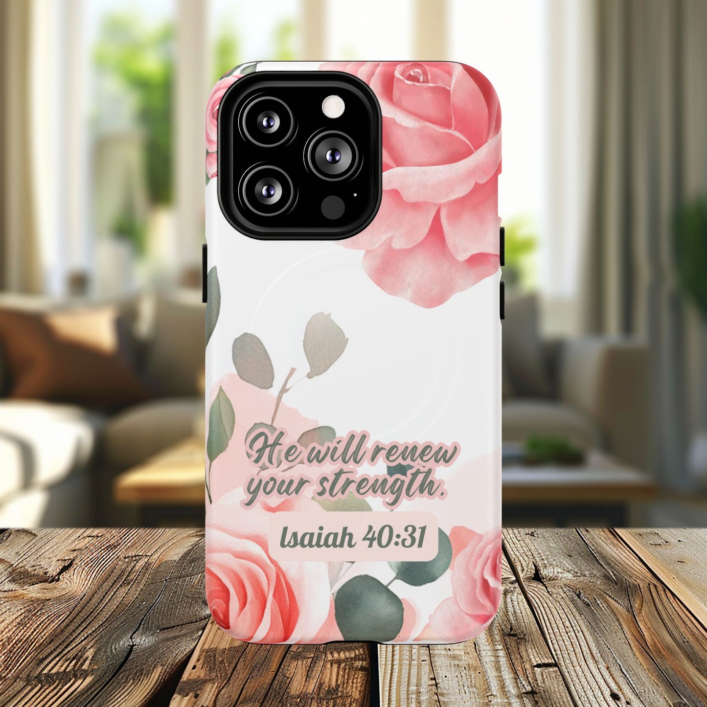 You will Renew your Strength Isaiah 40:11, Inspirational Gift, Tough iPhone Magnetic Case Scripture, Floral Bible Verse, MagSafe® iPhone®, iPhone 14, iPhone 15, iPhone 16, Pro, Pro Max, Plus.