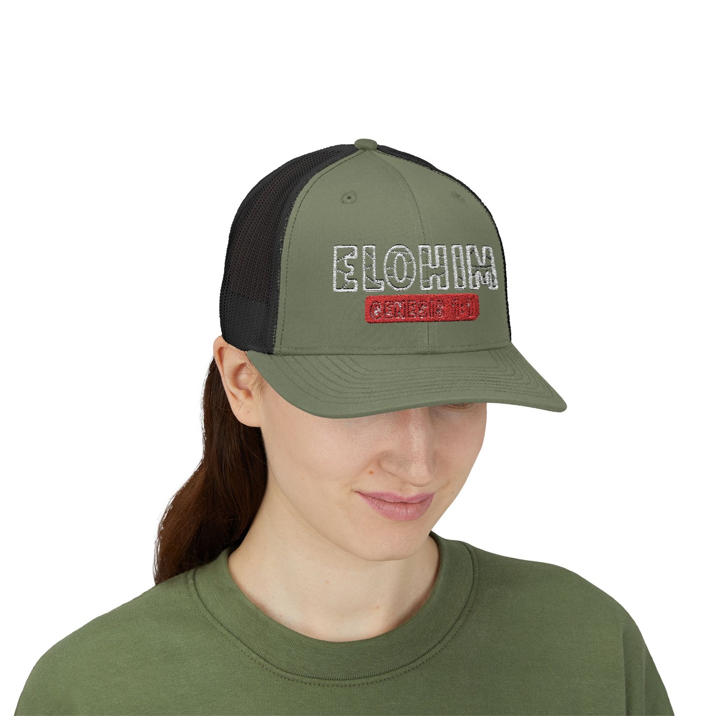 Embroidery Elohim Faith Snapback Trucker Cap - Religious Hat, Stylish Accessory, Gift for Believers, Casual Wear, Outdoor Events, Faith-Based, Name of GOD.