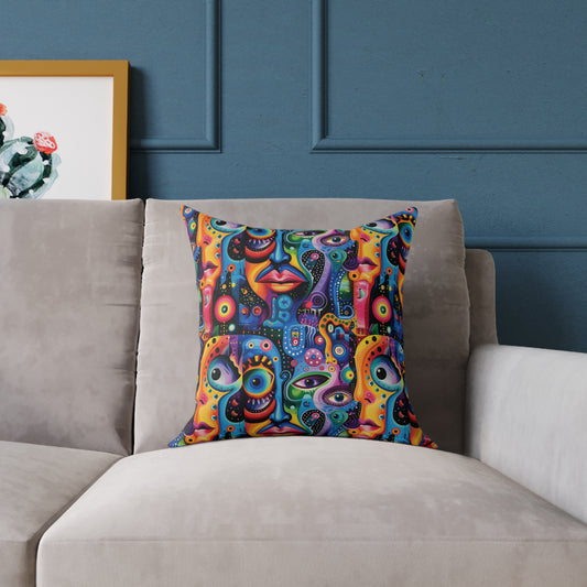 Psychedelic Visions Colorful Bohemian Canvas Square Pillow - Artistic Cushion for Home Decor