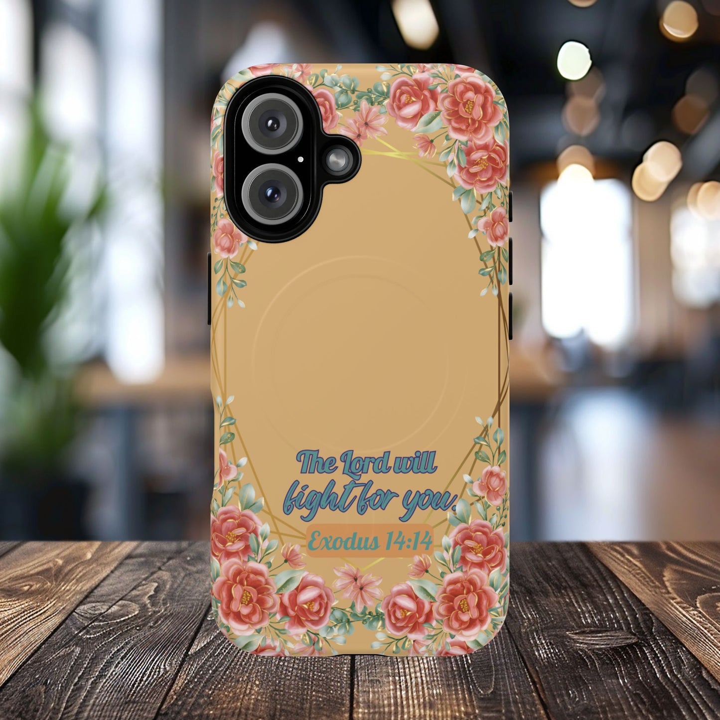 The Lord will Fight for You Exodus 14:14, Inspirational Gift, Tough MagSafe®  Magnetic Case Scripture, Sunflower Bible Verse, iPhone® 13, 14, iPhone 15, iPhone 16, 17, Pro, Pro Max, Plus.