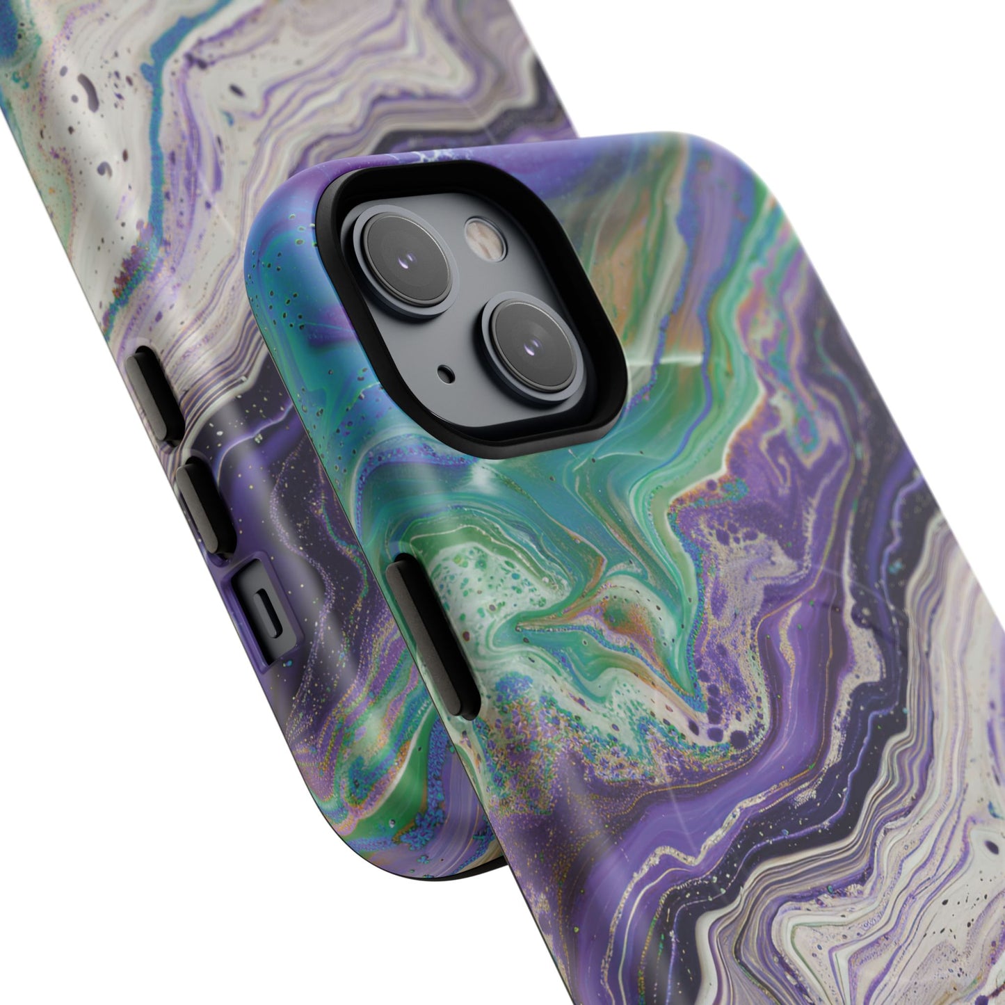 Stylish Purple Acrylic Tough Magnetic iPhone Cases, Unique Protective Cases for iPhone, Colorful Marble Design, Great Gift for iPhone Lovers