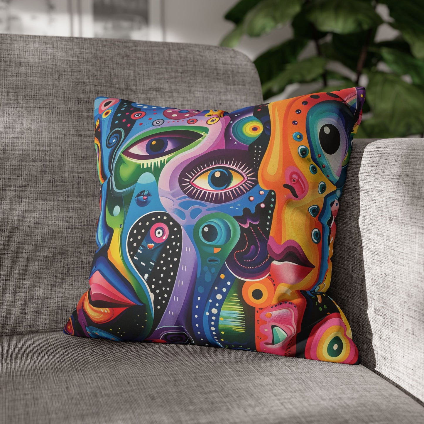 Psychedelic Visions Vibrant Abstract Art Pillowcase - Colorful Decorative Faux Suede Cushion Cover