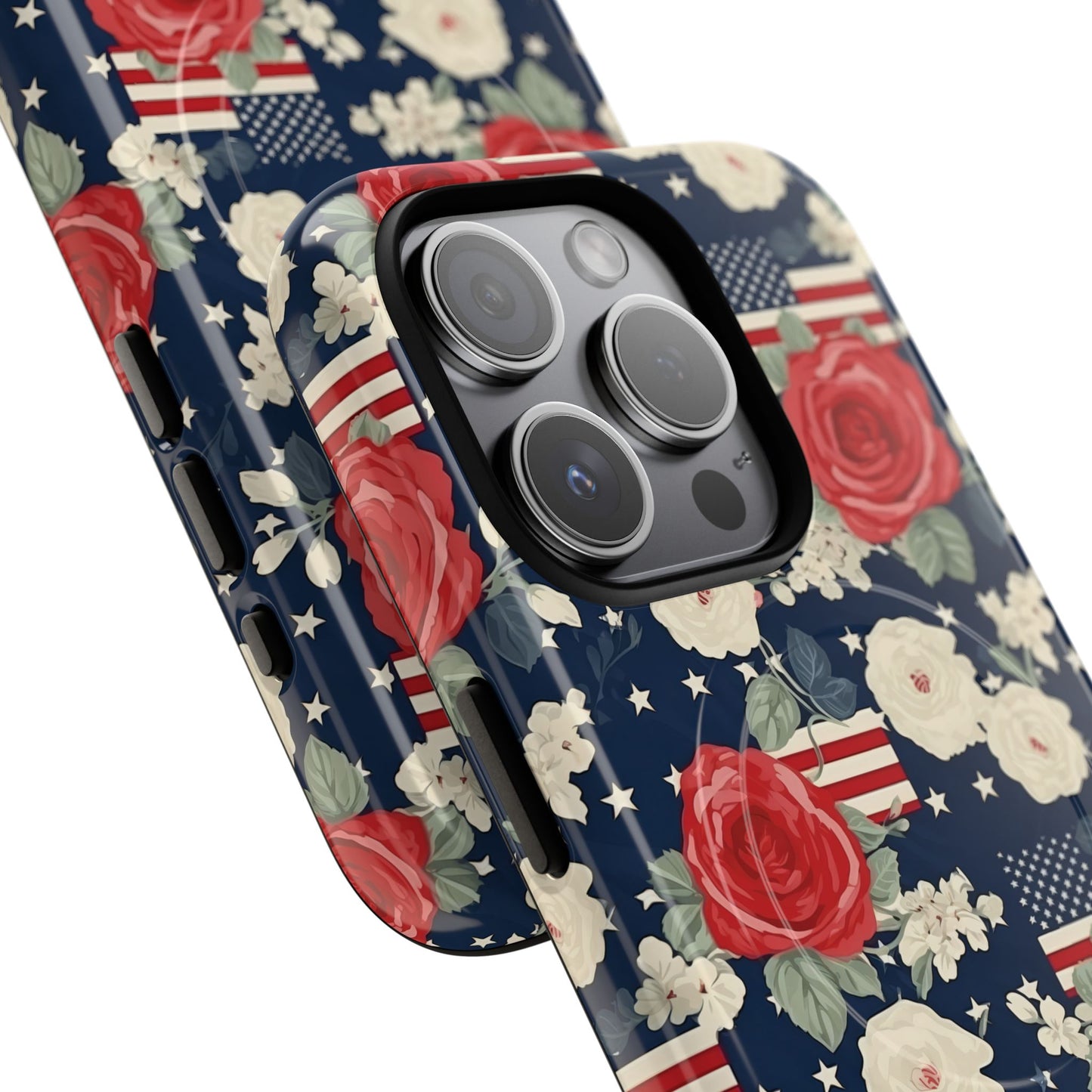 Liberty in Bloom Tough iPhone Magnetic Case, Floral Design, Gift for Moms, Gift for Dads,  iPhone Accessories, Patriotic iPhone Accessory.
