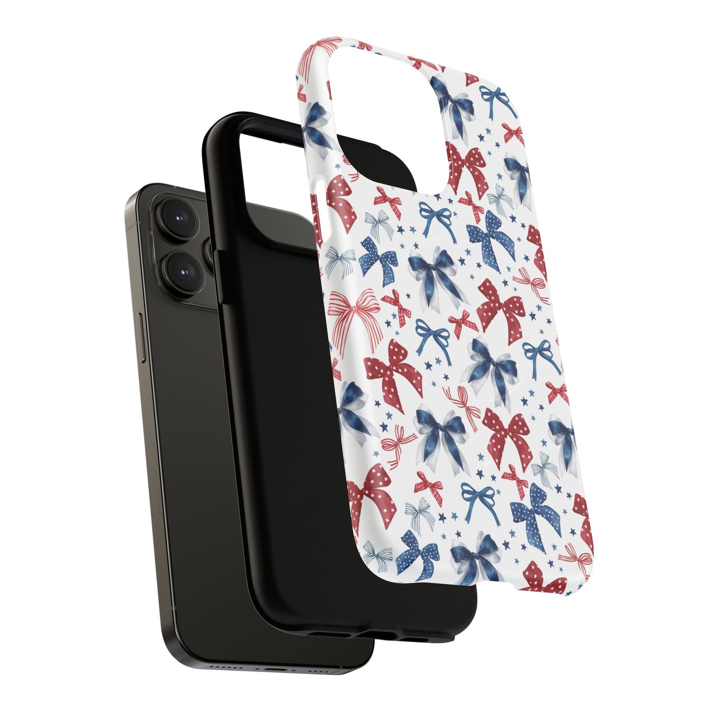 Patriotic Coquette Tough iPhone Magnetic Case, Stylish Gift for Her, Summer Celebrations, Cute Bow Design