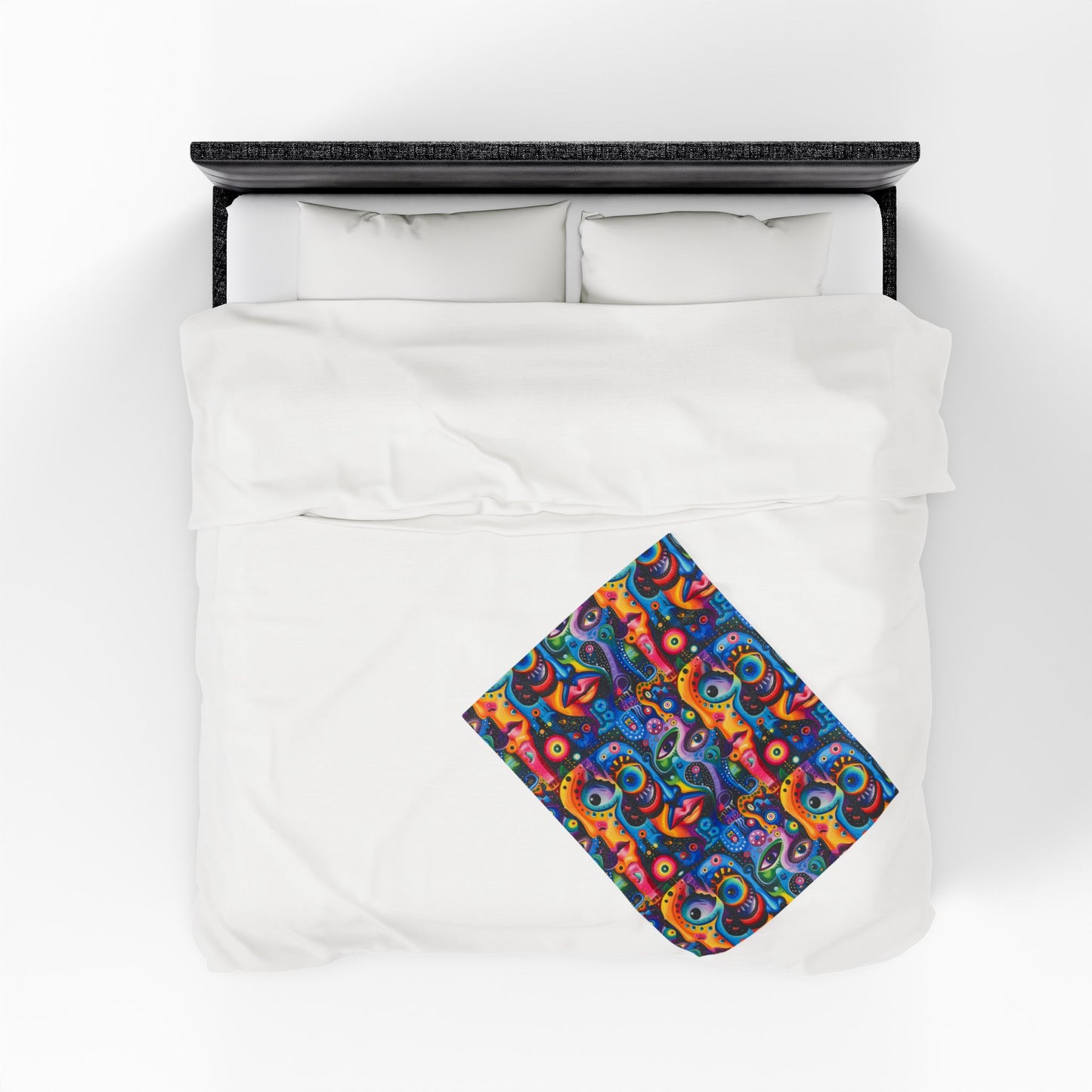 Psychedelic Visions Vibrant Abstract Faces Velveteen Plush Blanket