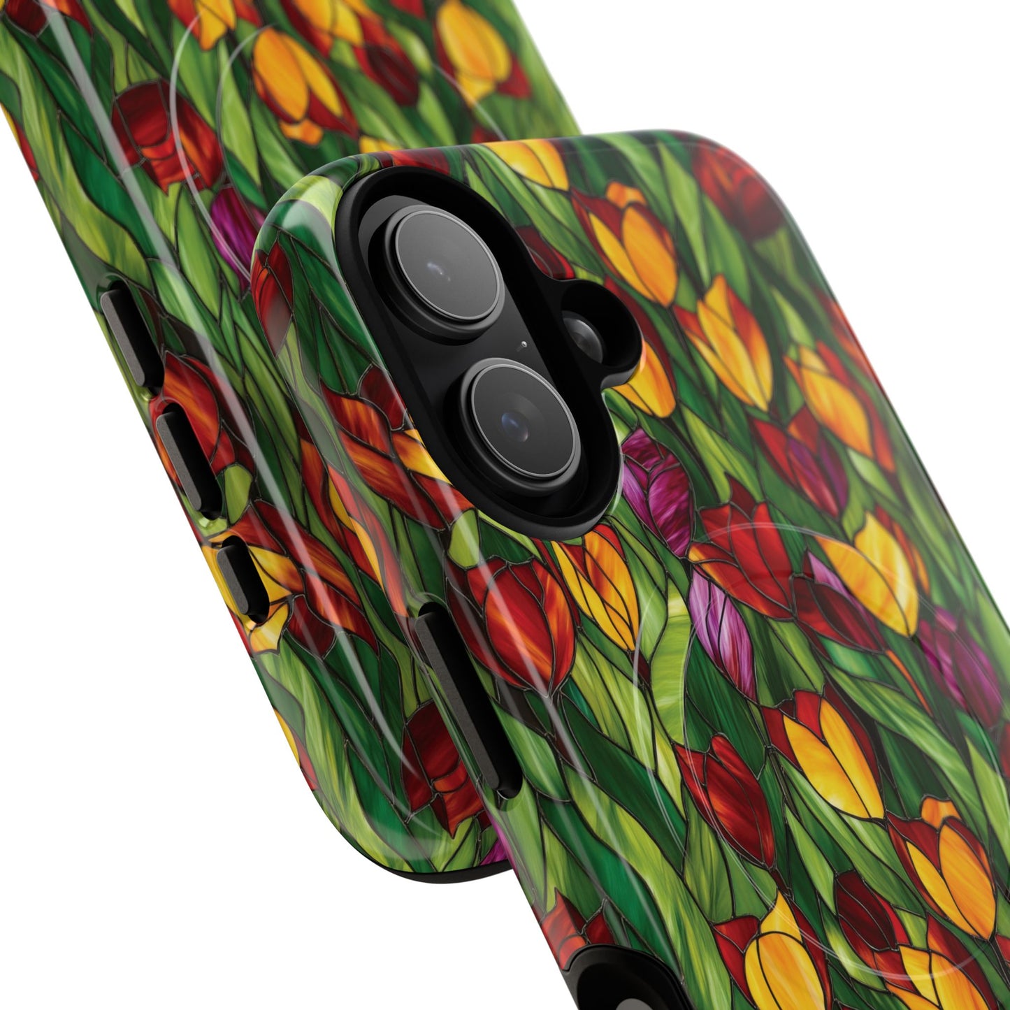 Floral Luminous Whirl Tough Magnetic iPhone Case, Stylish Protection for Everyday Life, Gift for Flower Lovers, Unique iPhone Accessory, Stained Glass iPhone Protection.