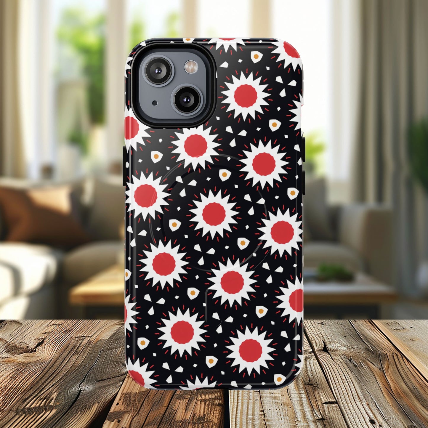 Crimson Spark Radiance Bold Floral Magnetic iPhone Cases, Stylish Tough Cases, Unique iPhone Accessories, Perfect Gift for Her, Trendy Tech Gear.