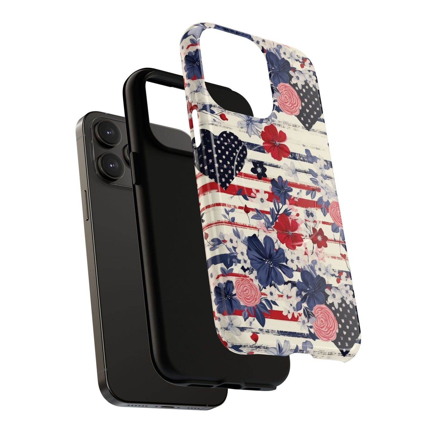 Patriotic Floral Phone Case, Tough Magnetic Cases, American Flag Design, Gift for Her, Independence Day Accessories