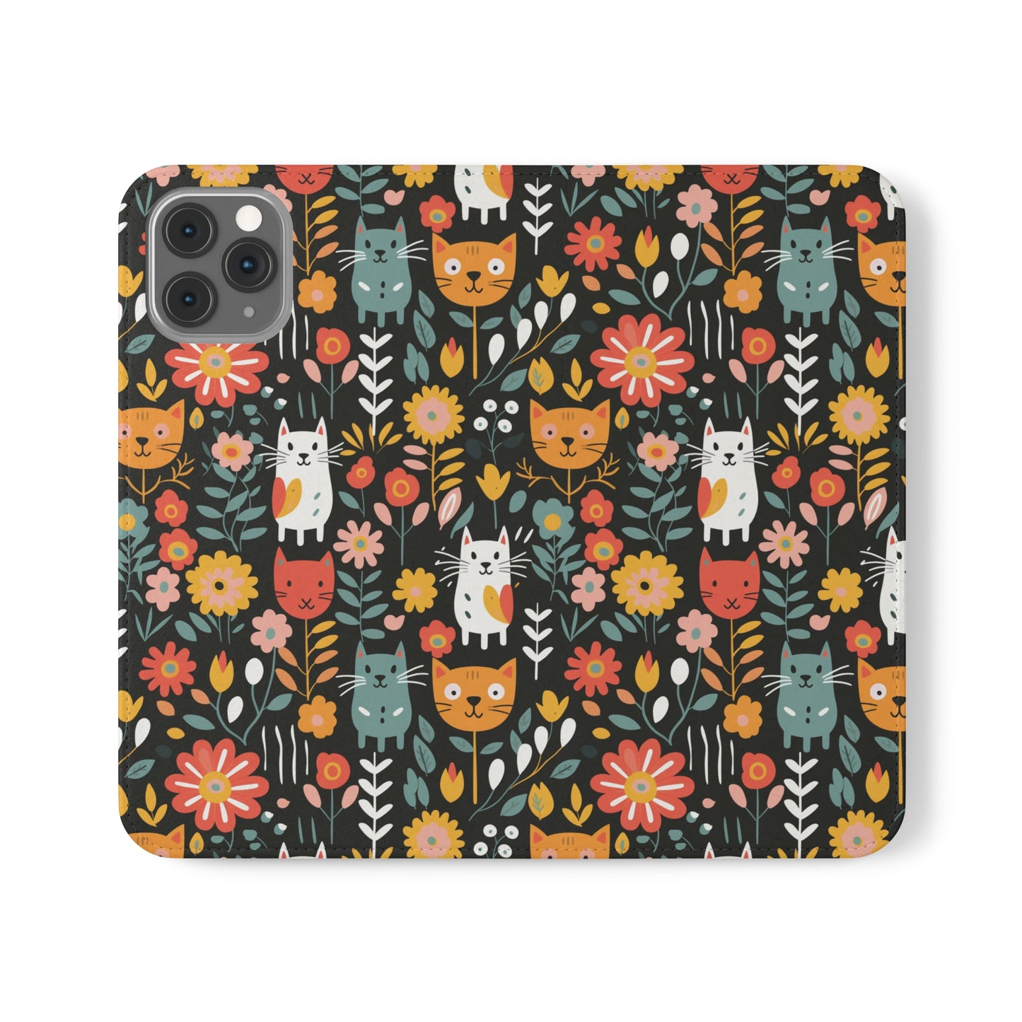 Whimsical Feline Garden iPhone and Samsung Flip Cases