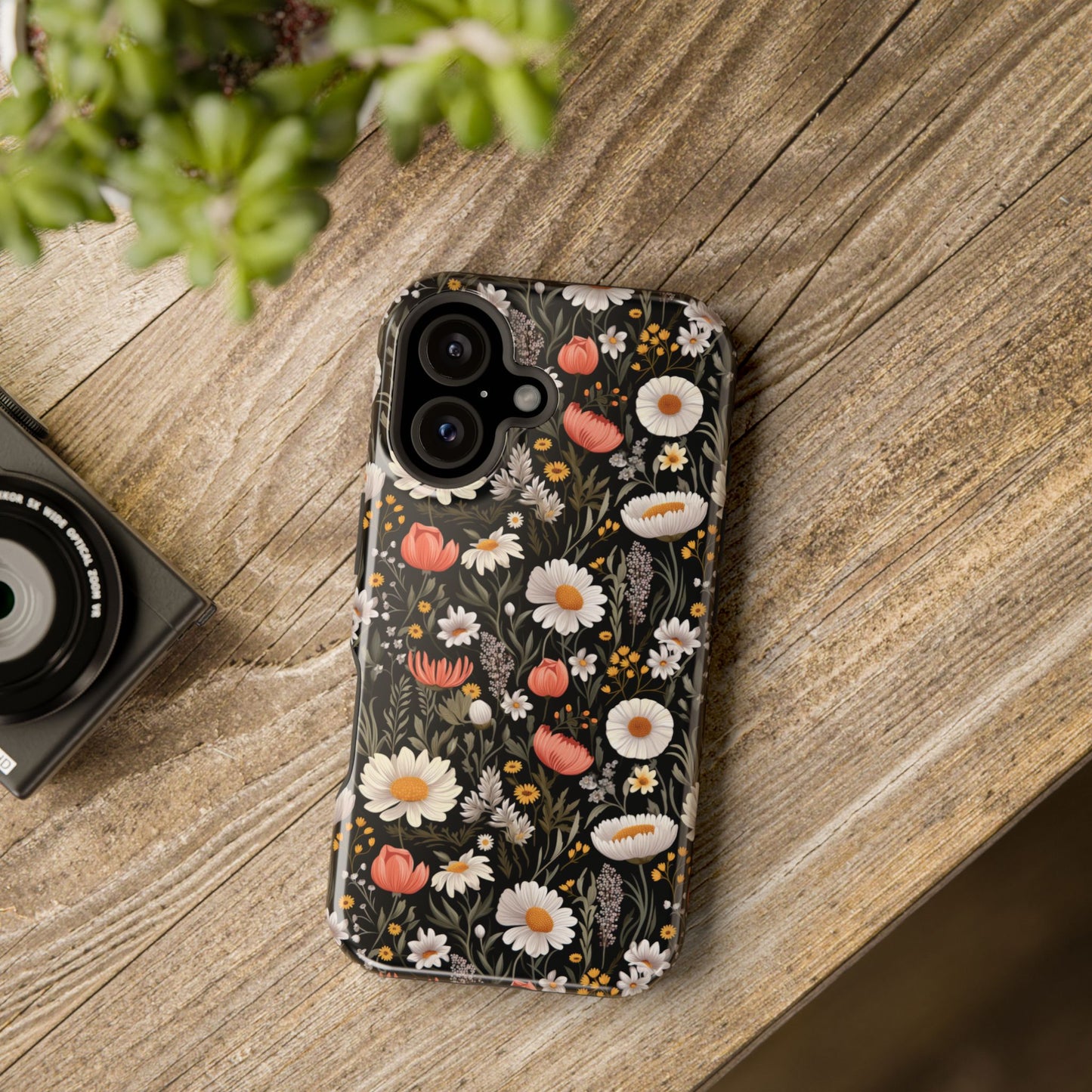 Blossom Elegance: Noir Garden Magnetic Tough iPhone Cases